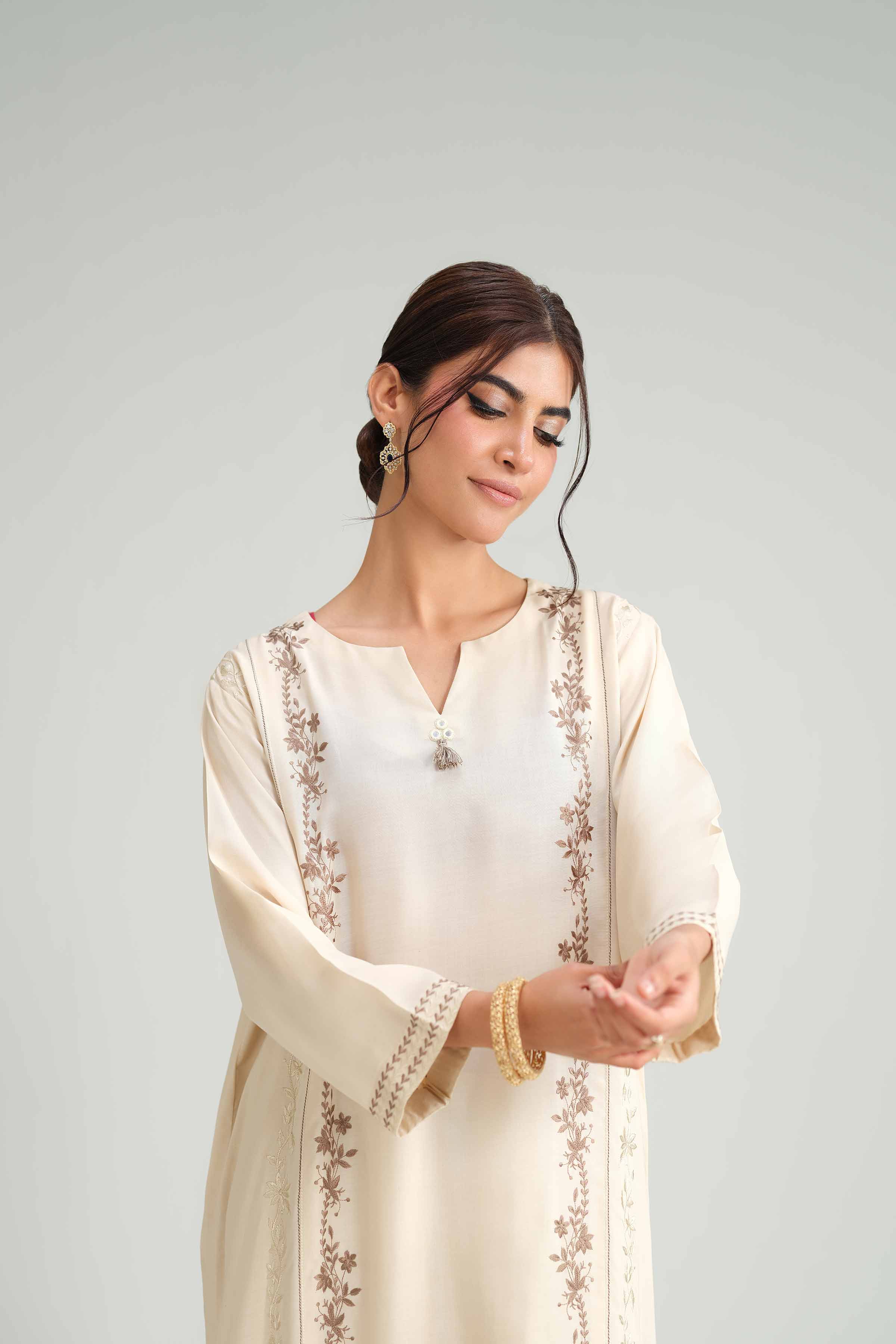 NishatUK - Beige Embroidered Linen 2-piece ready to wear-luxury Dress