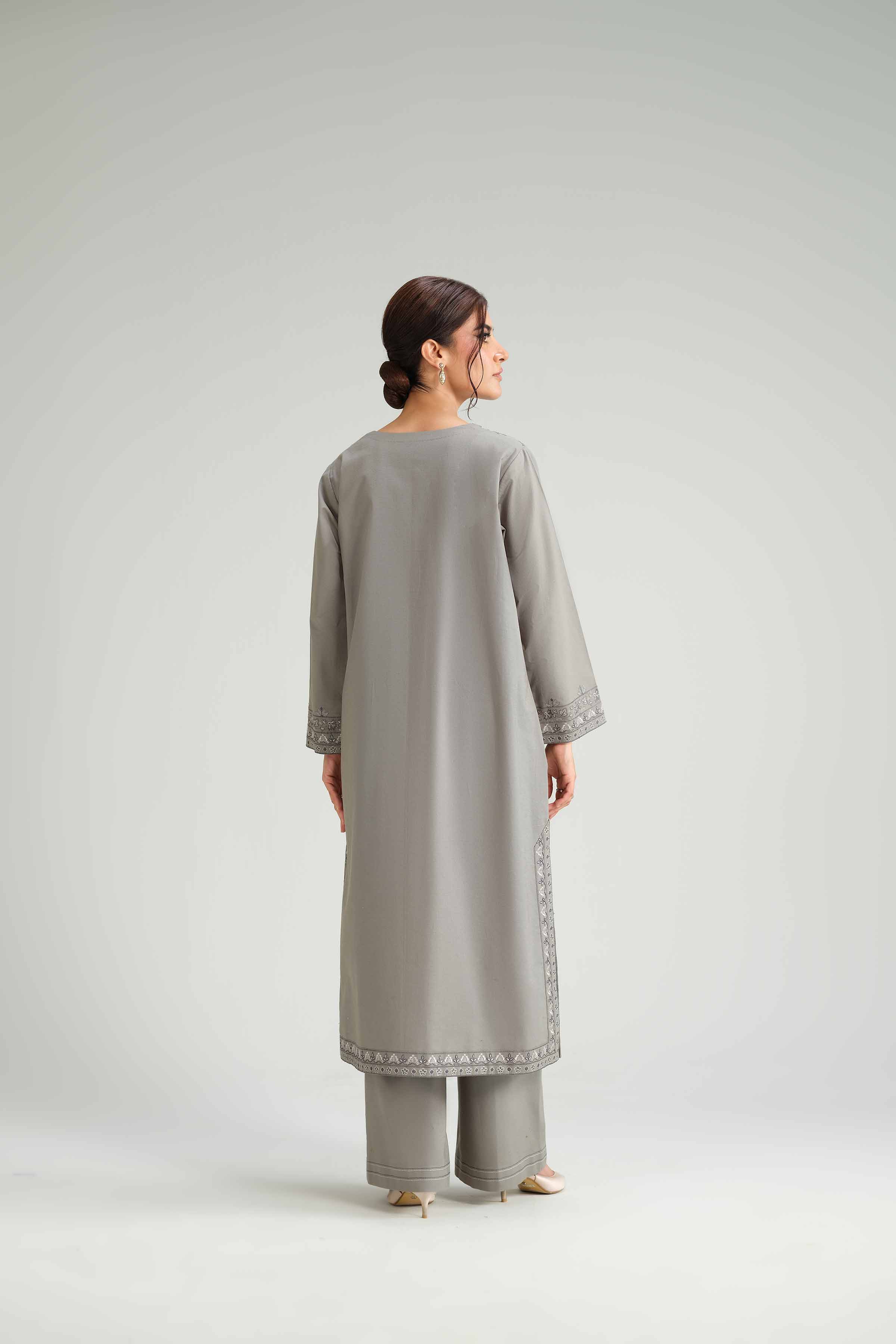 NishatUK - Grey Embroidered Karandi 2-piece ready to wear-luxury Dress