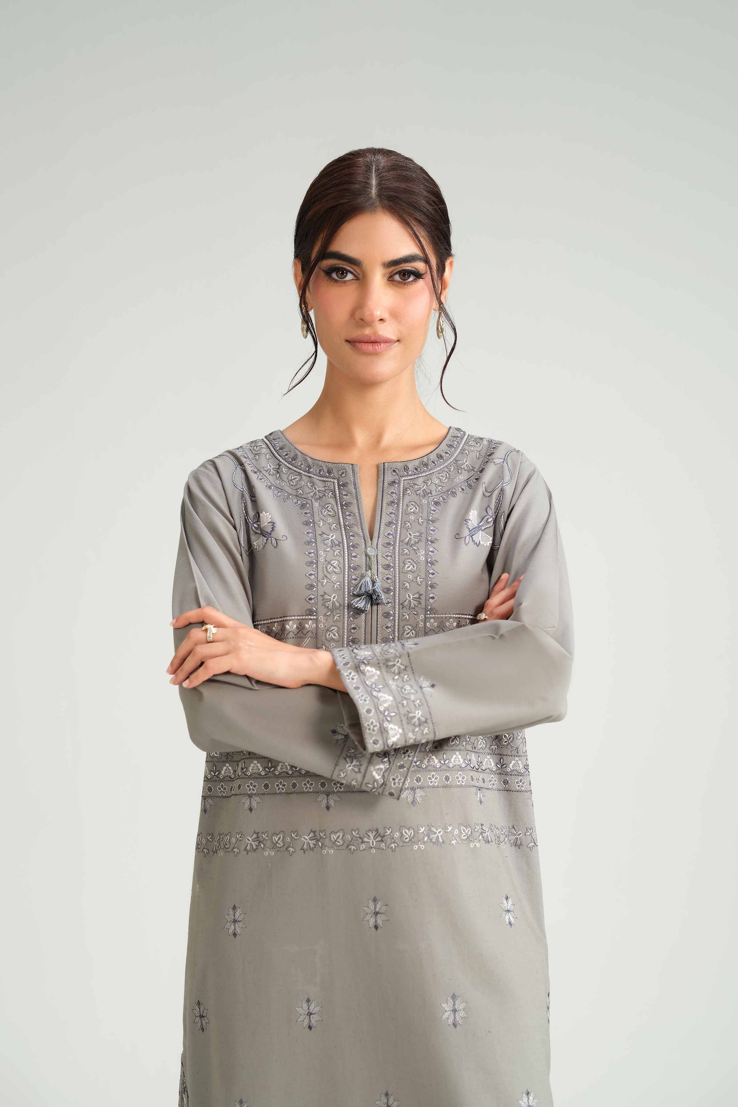NishatUK - Grey Embroidered Karandi 2-piece ready to wear-luxury Dress