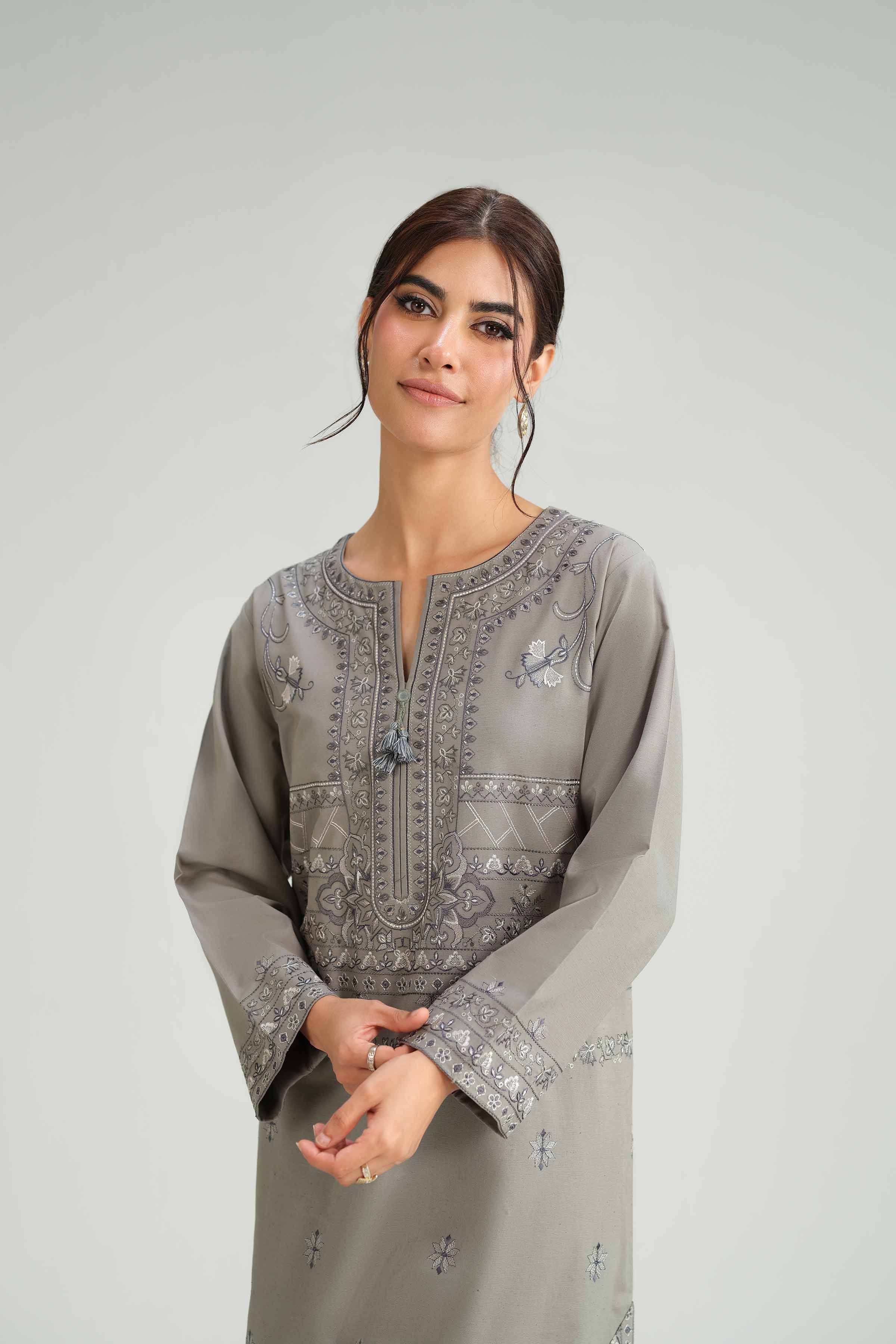 NishatUK - Grey Embroidered Karandi 2-piece ready to wear-luxury Dress