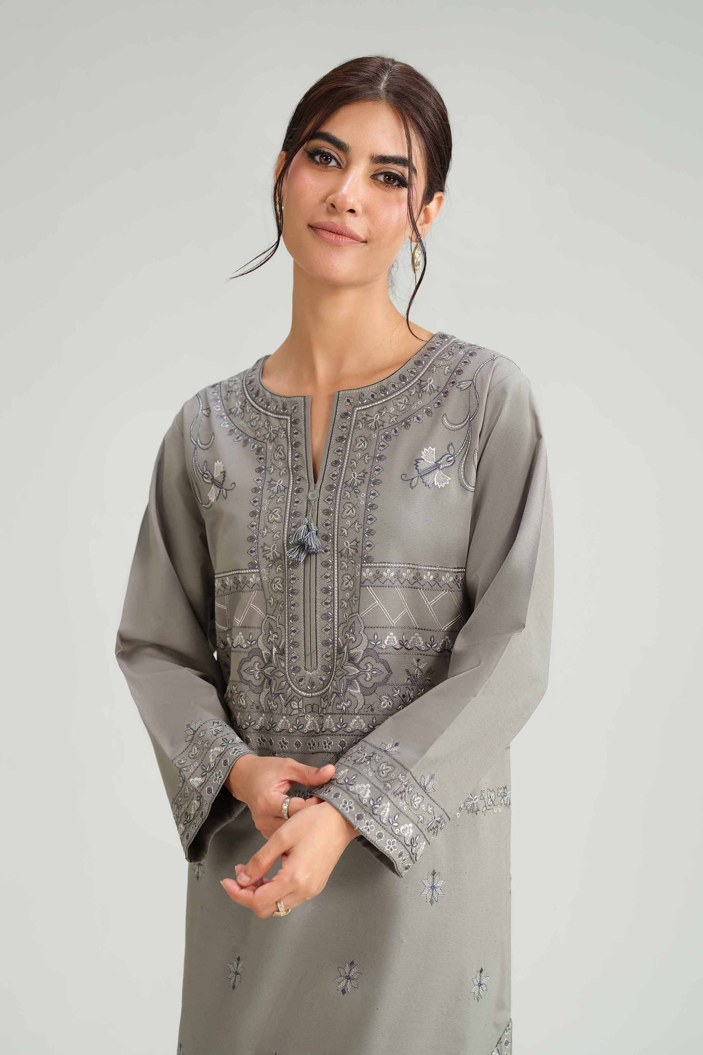 NishatUK - Grey Embroidered Karandi 2-piece ready to wear-luxury Dress