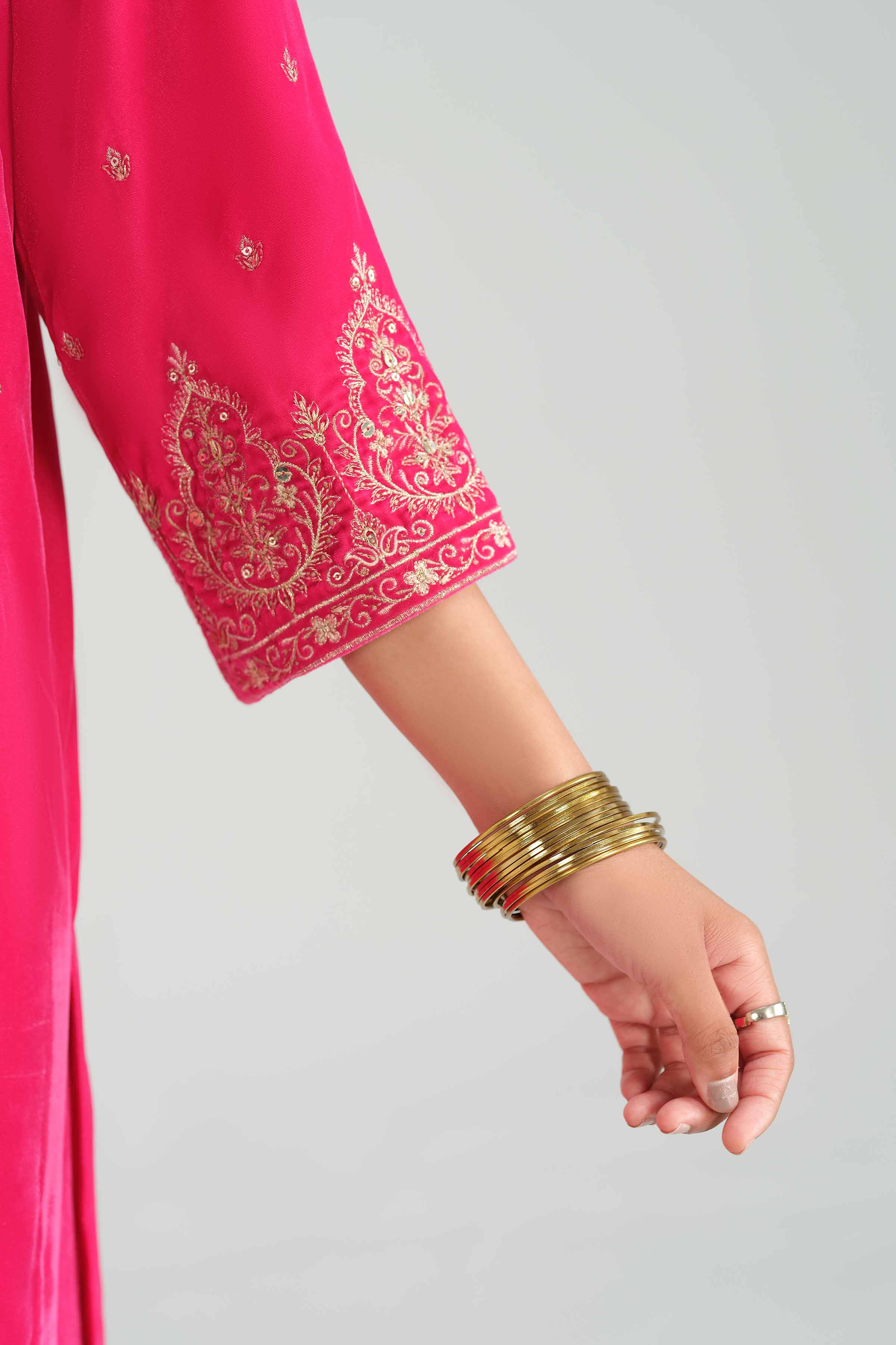 NishatUK - Pink Embroidered Velvet 2-piece ready to wear Luxury Dress