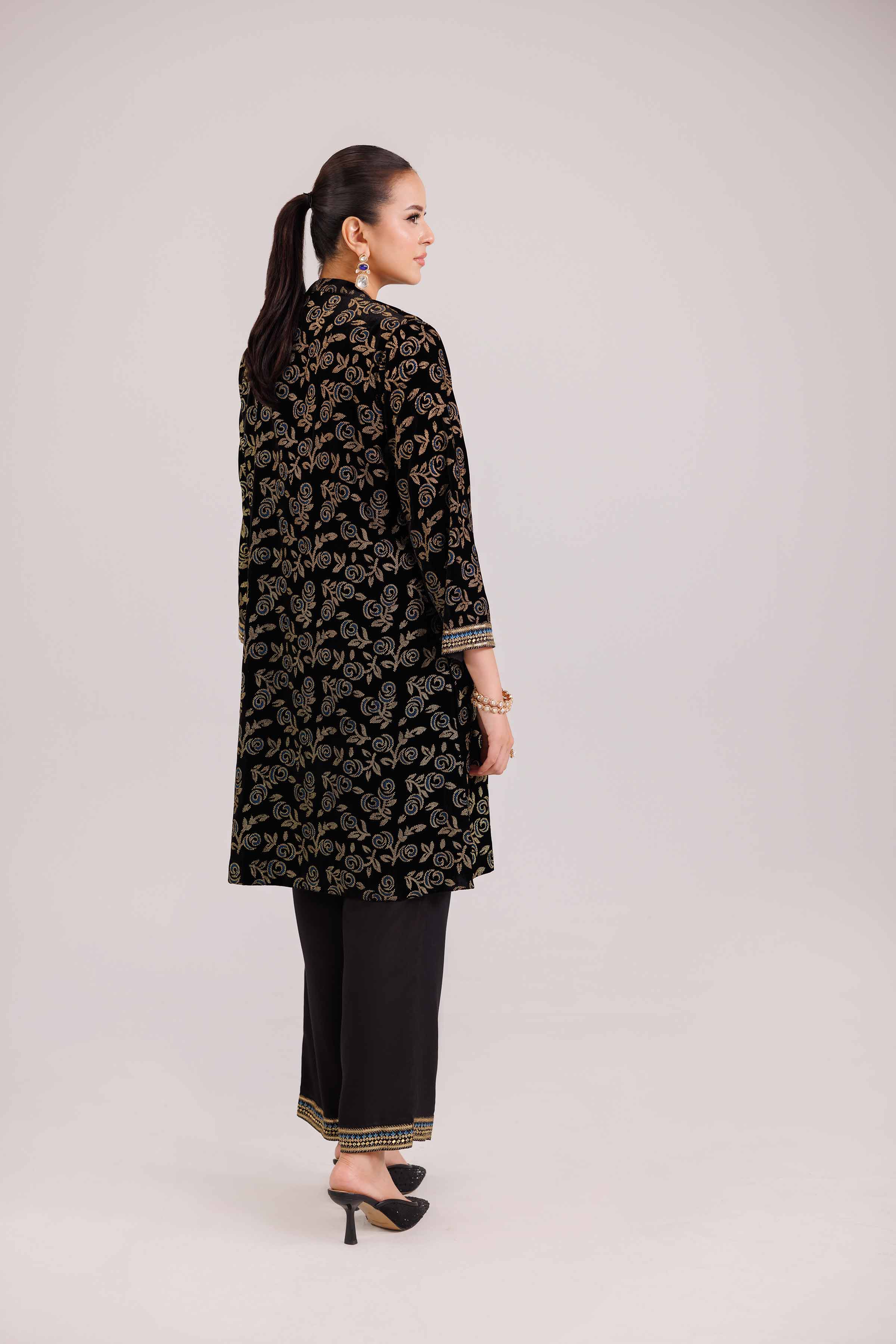 NishatUK - Black Embroidered Velvet 3-piece ready to wear-luxury Suit