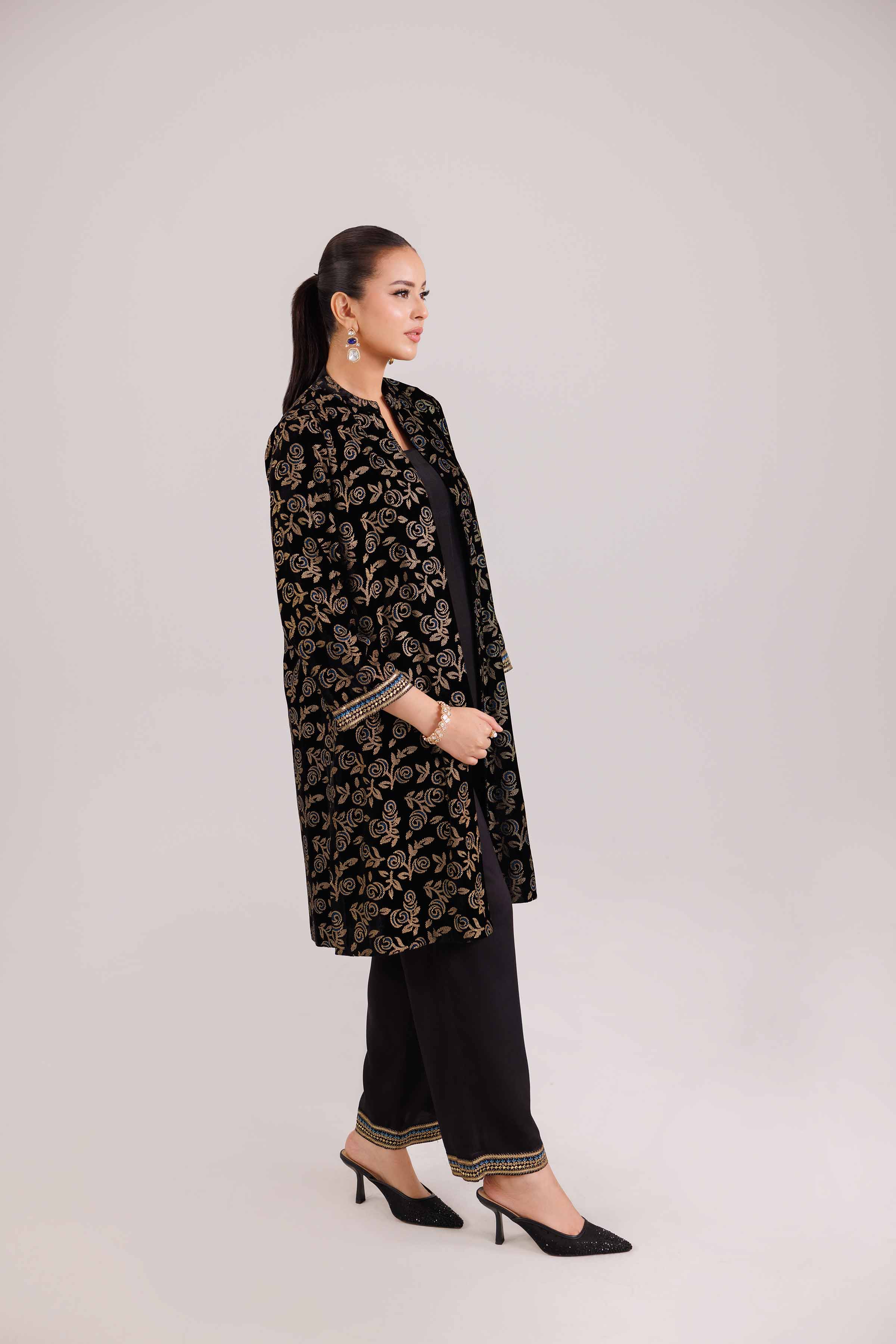 NishatUK - Black Embroidered Velvet 3-piece ready to wear-luxury Suit