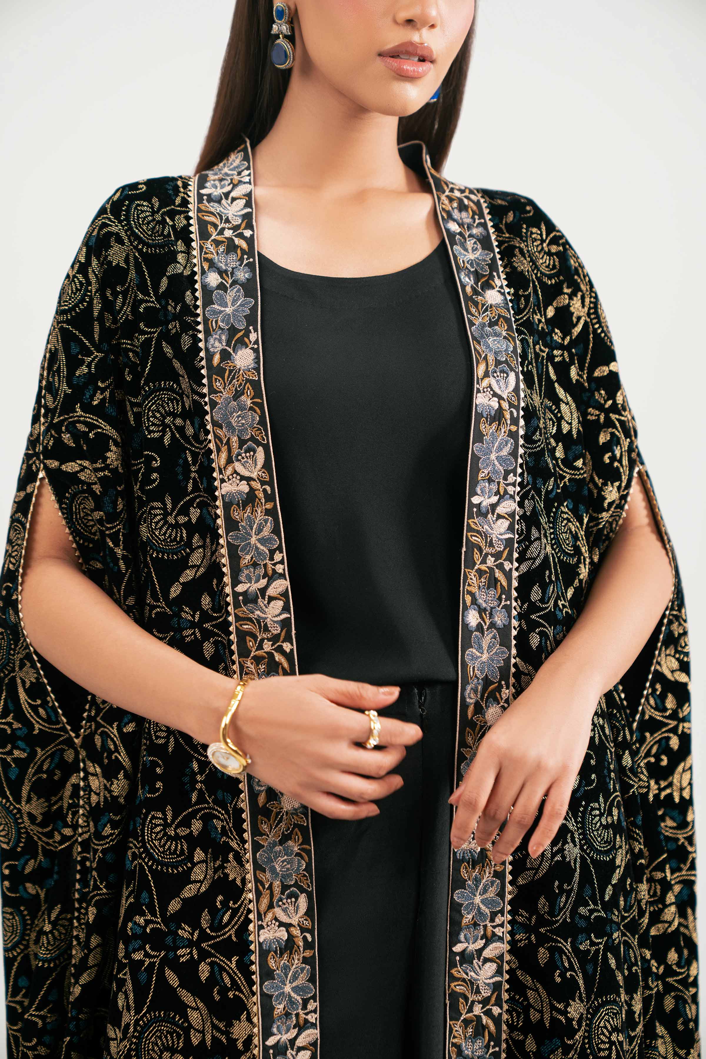 NishatUK - Black Embroidered Velvet 3-piece ready to wear Luxury Suit