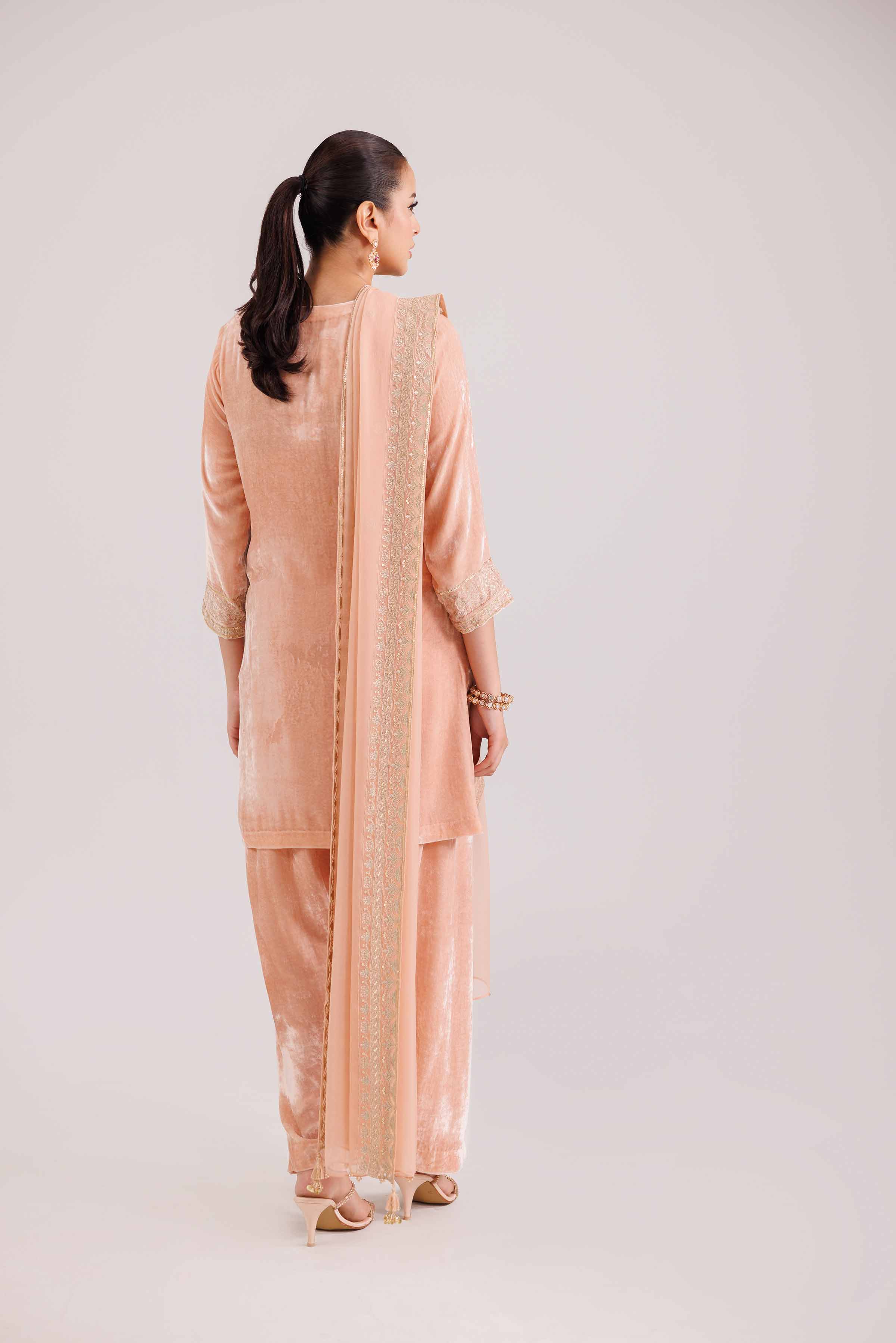 NishatUK - Peach Embroidered Velvet 3-piece ready to wear Suit