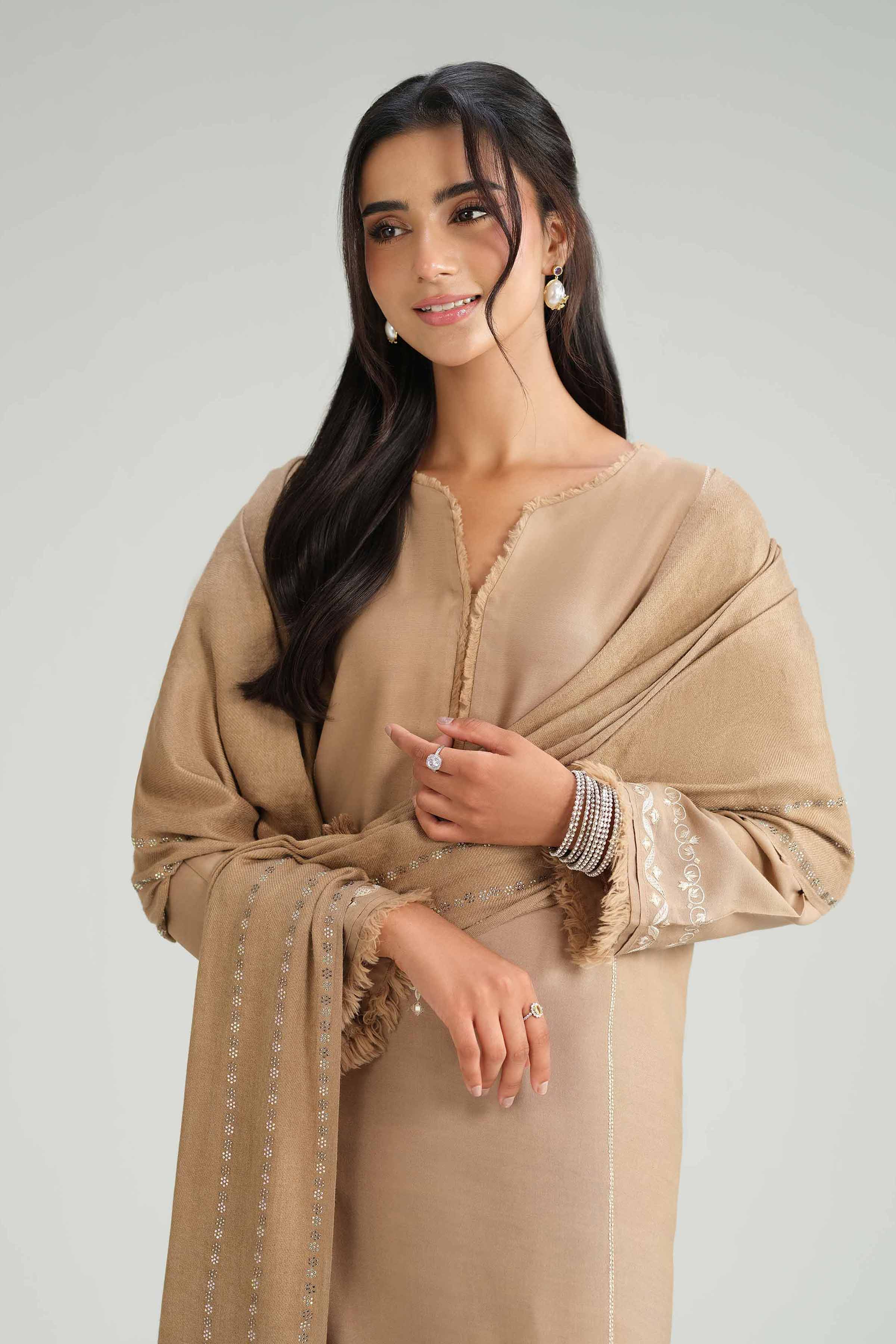 NishatUK - Brown Embroidered Silk 3-piece ready to wear Luxury Suit