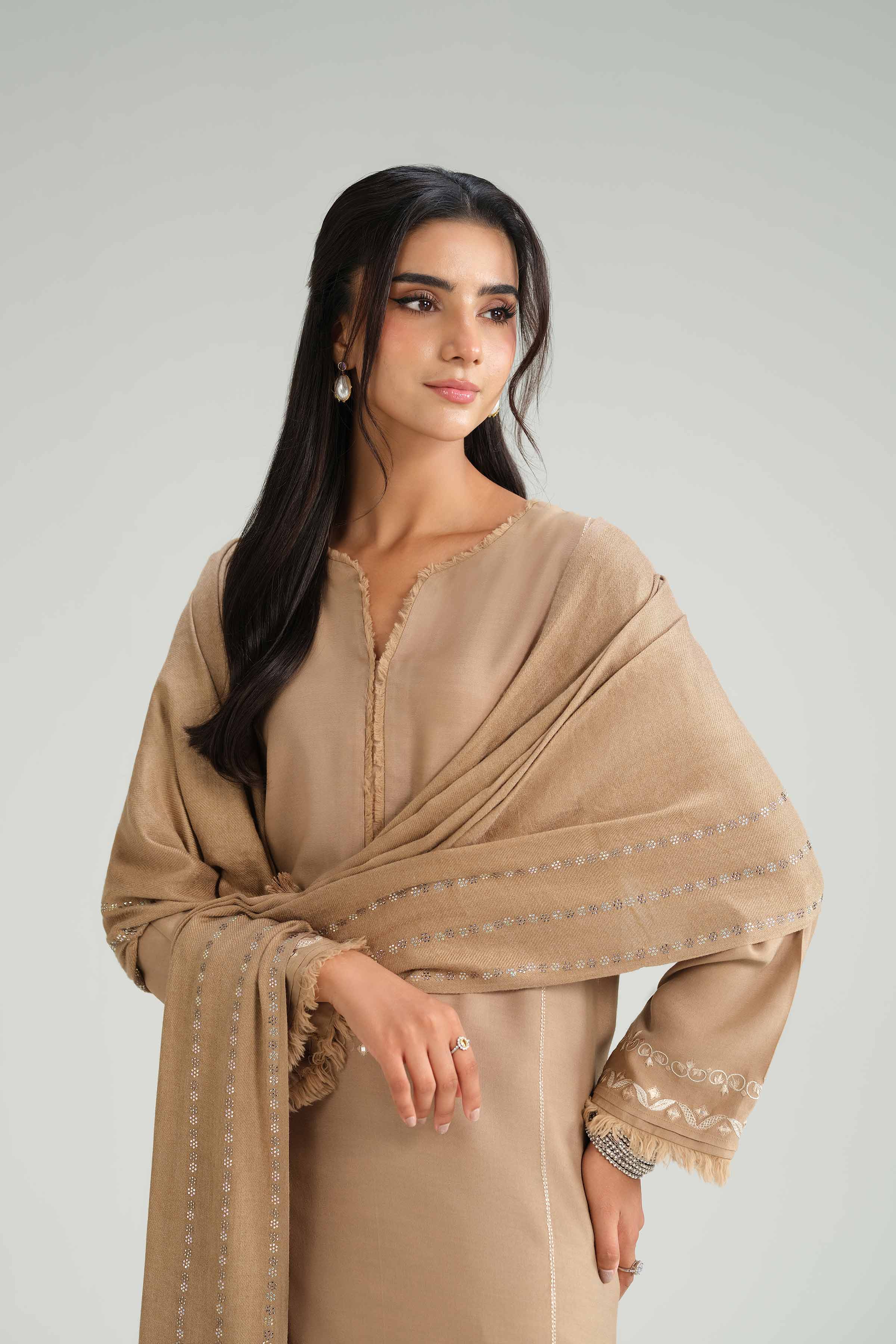 NishatUK - Brown Embroidered Silk 3-piece ready to wear Luxury Suit