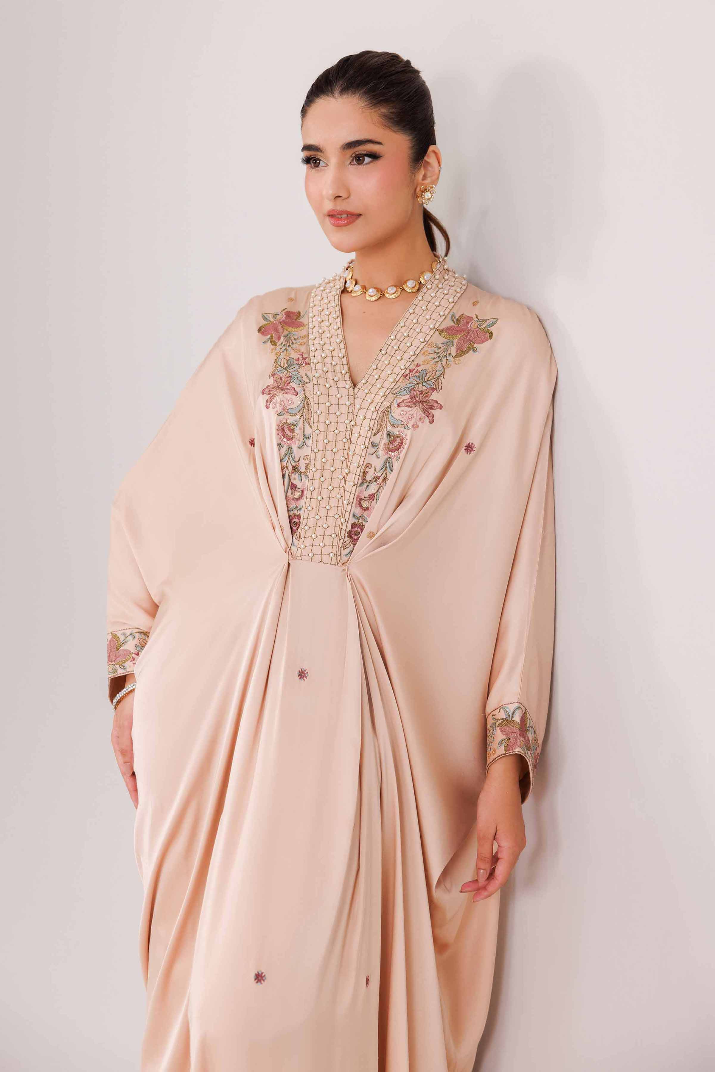 NishatUK - Beige Embroidered Silk 2-piece ready to wear luxury Dress