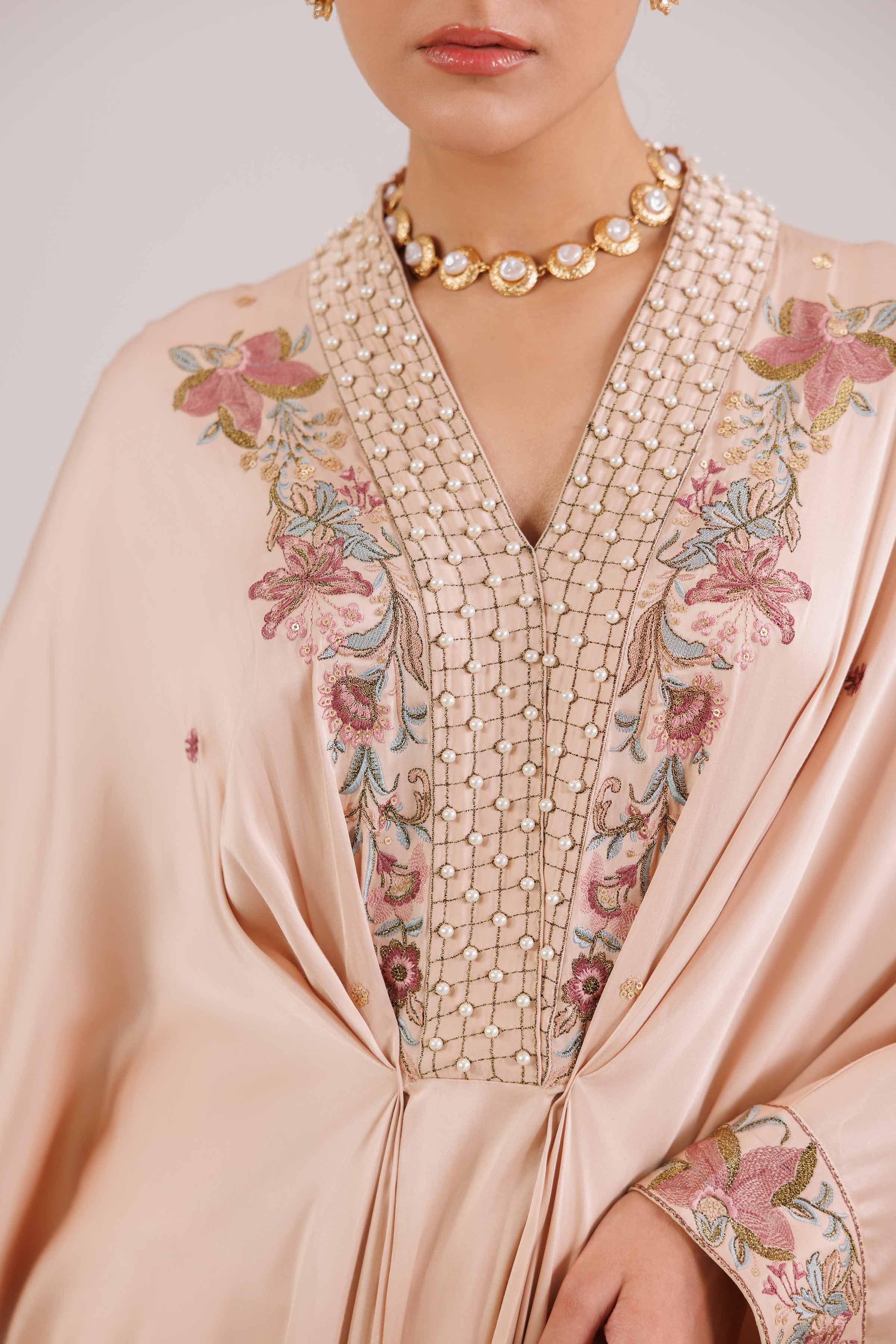 NishatUK - Beige Embroidered Silk 2-piece ready to wear luxury Dress