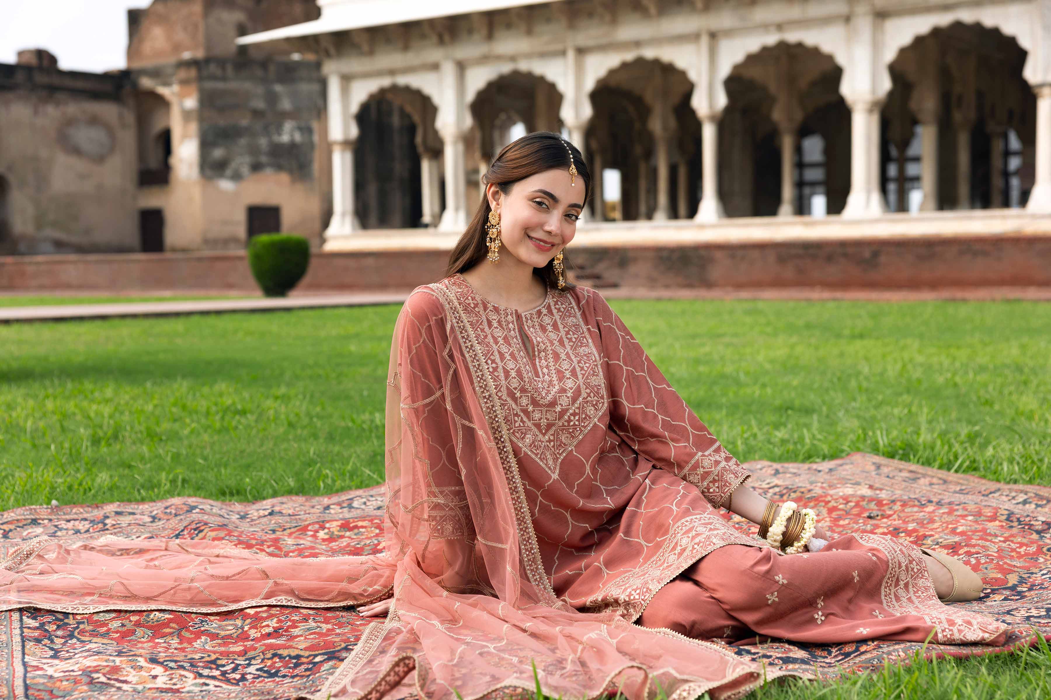 NishatUK - Pink Embroidered Silk 3-piece ready to wear Suit
