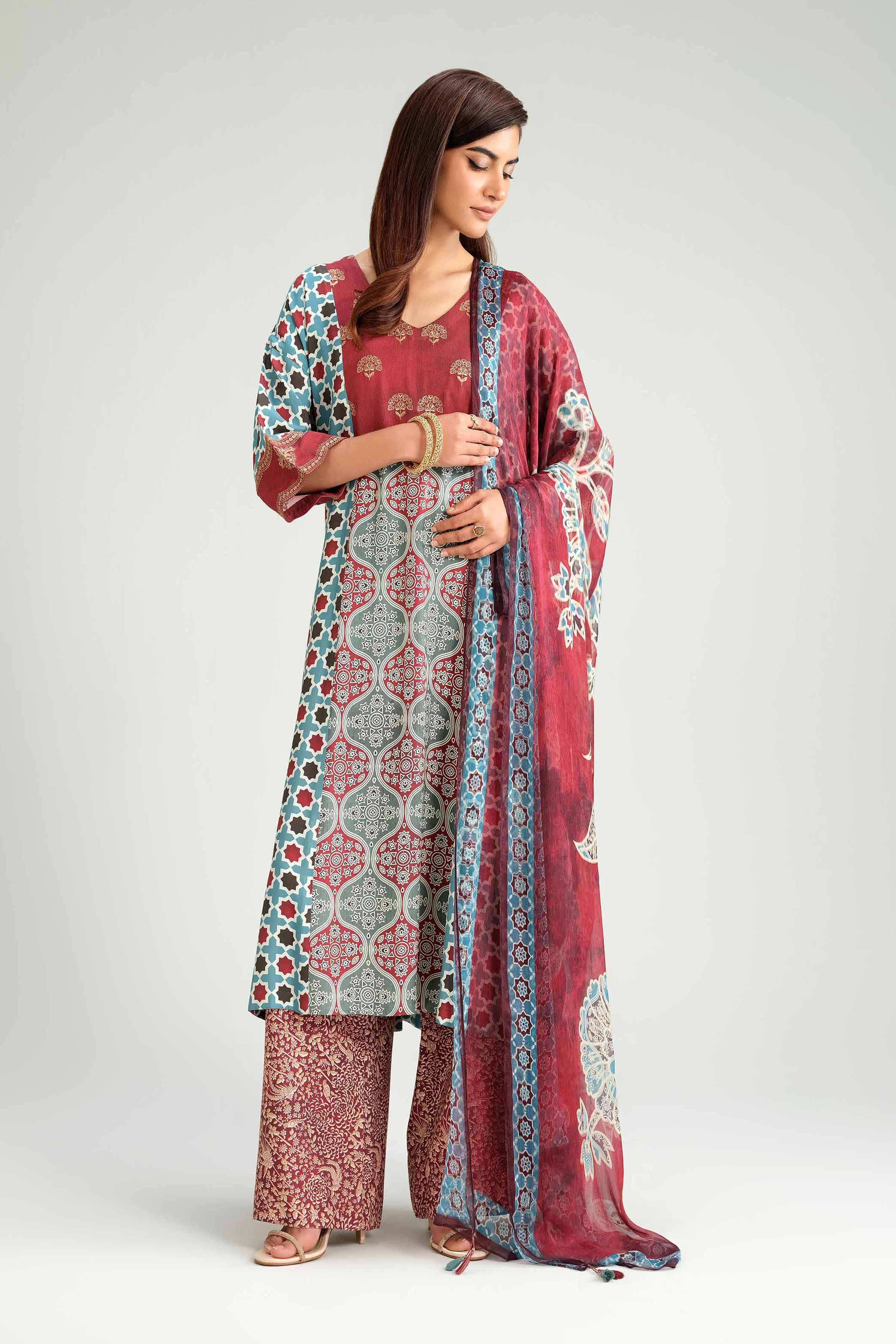 NishatUK - Blue Embroidered Silk 3-piece ready to wear Suit