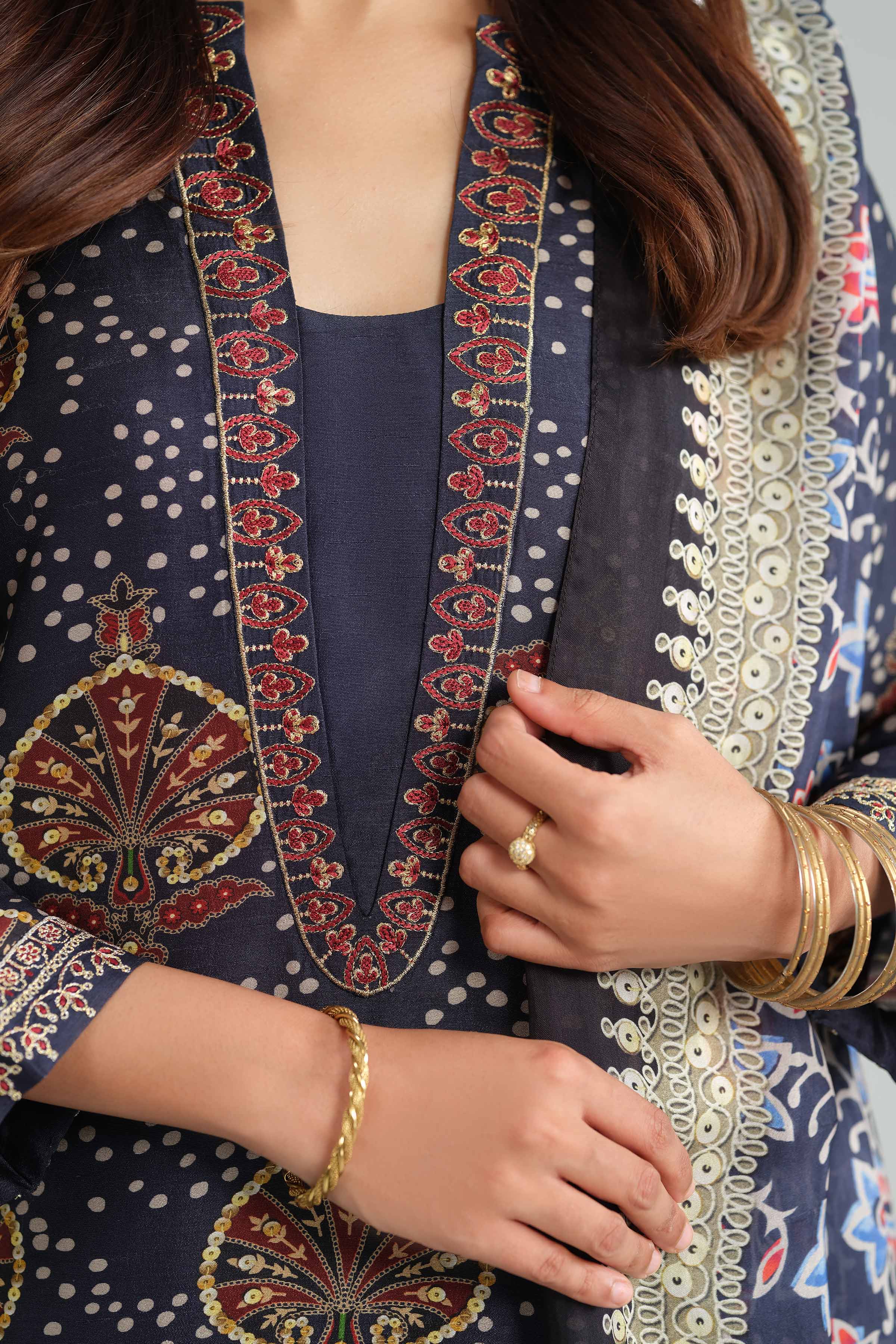 NishatUK - Blue Embroidered Silk 3-piece ready to wear-luxury Suit