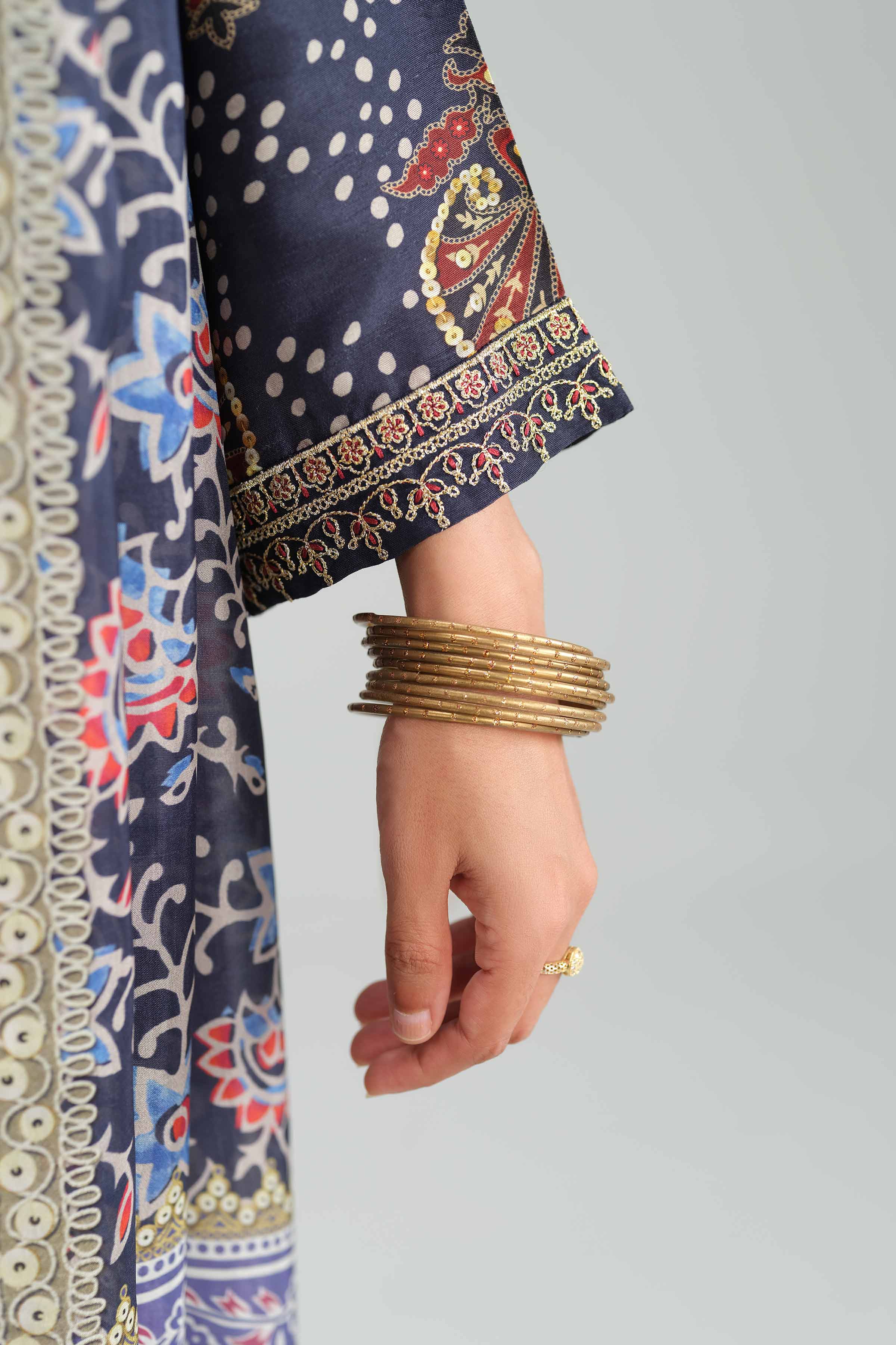 NishatUK - Blue Embroidered Silk 3-piece ready to wear-luxury Suit