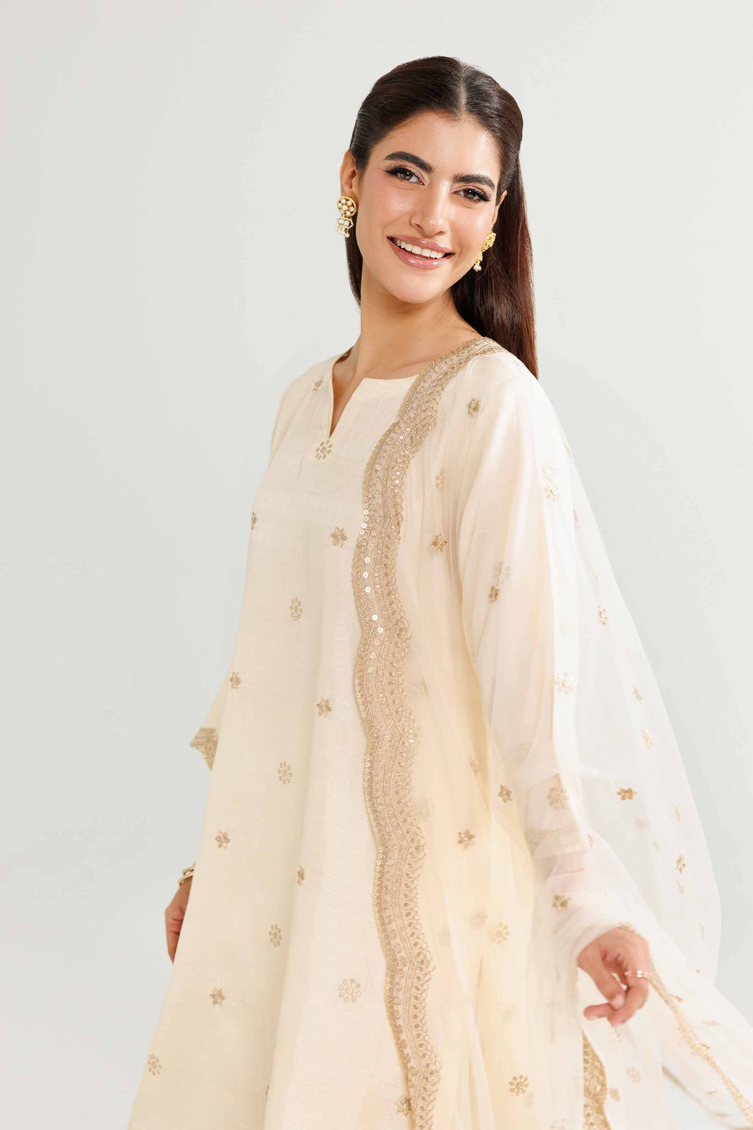 NishatUK - Beige Embroidered Fancy Tussar 3-piece ready to wear luxury suit