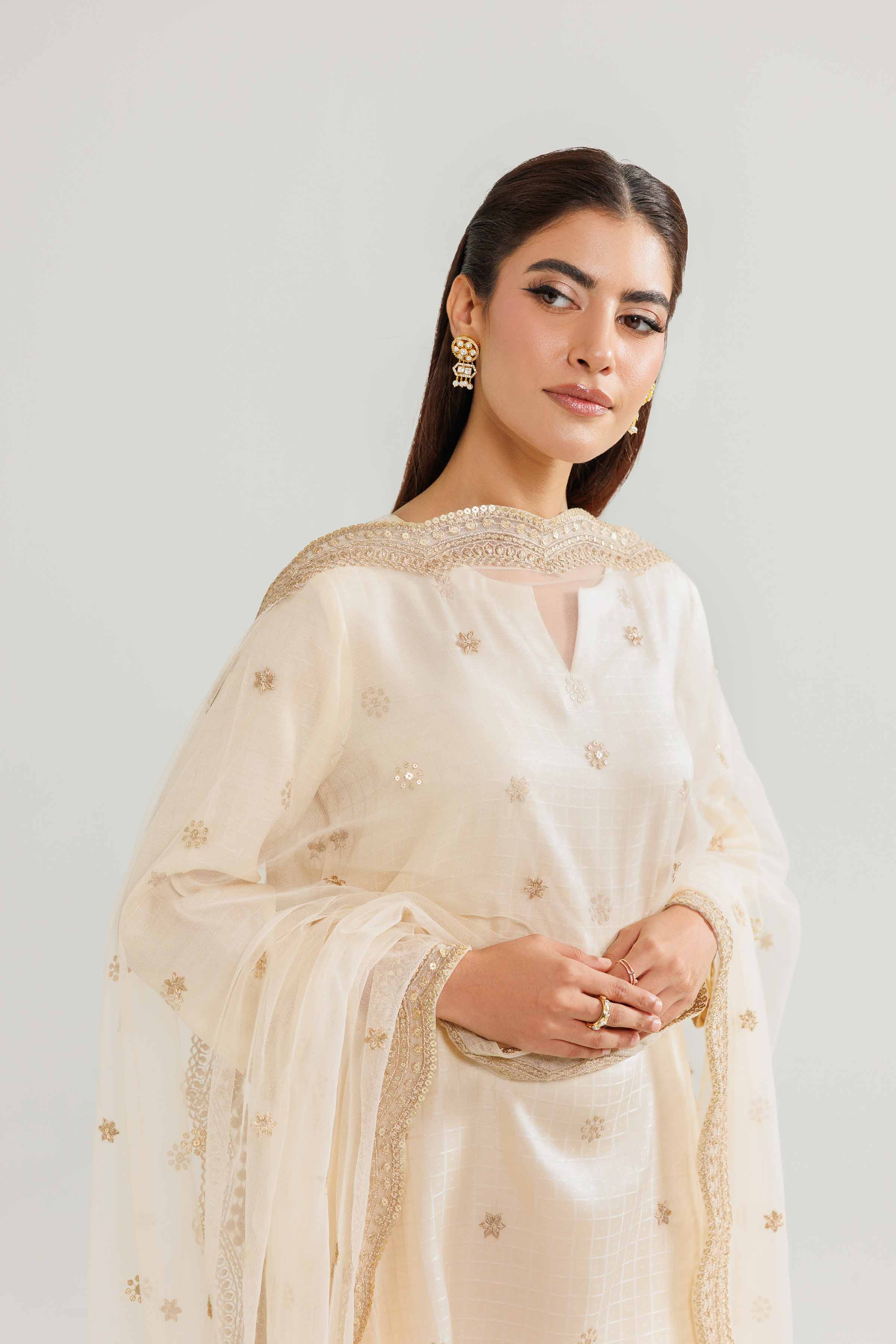 NishatUK - Beige Embroidered Fancy Tussar 3-piece ready to wear luxury suit