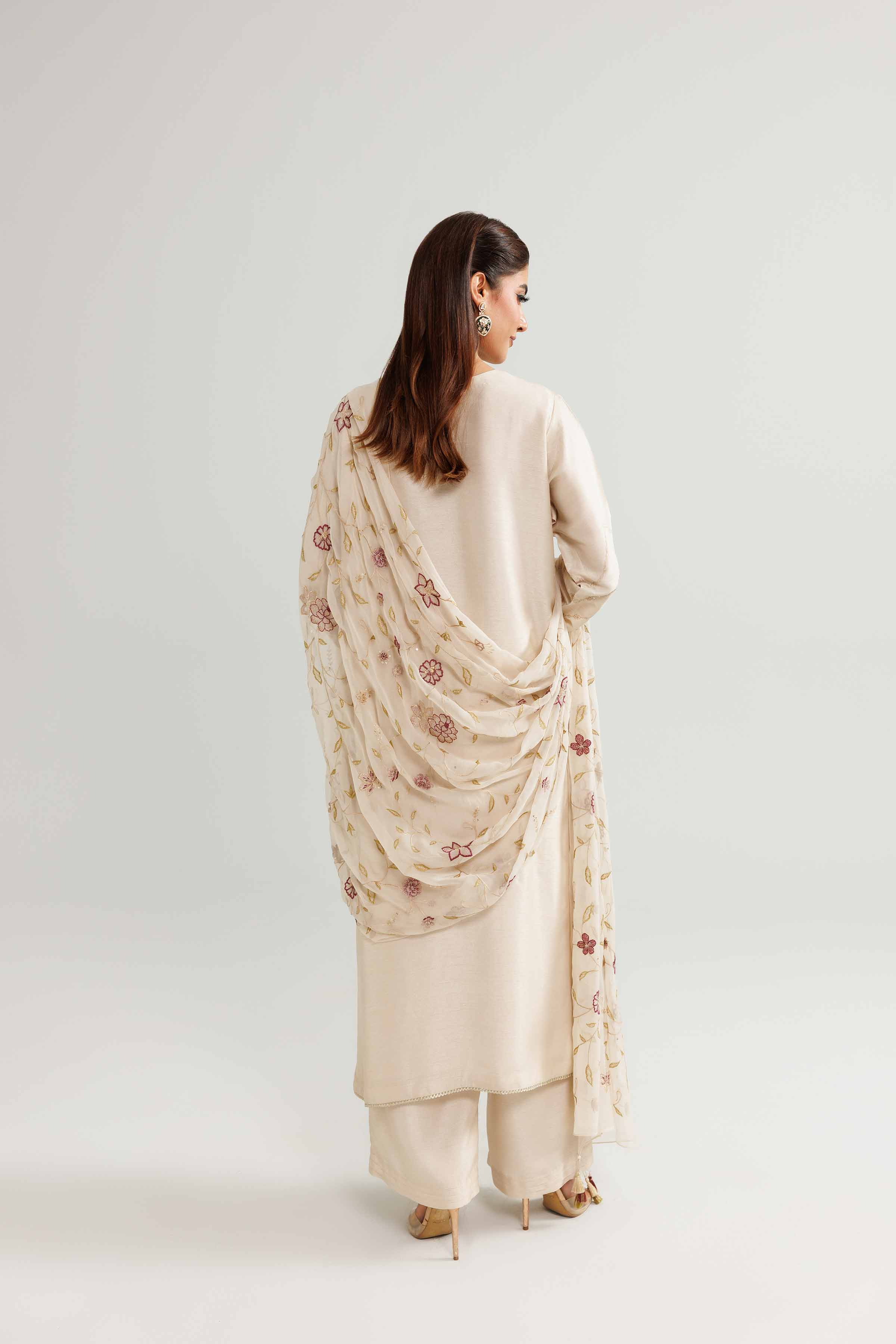 NishatUK - Beige Embroidered Silk 3-piece ready to wear luxury suit