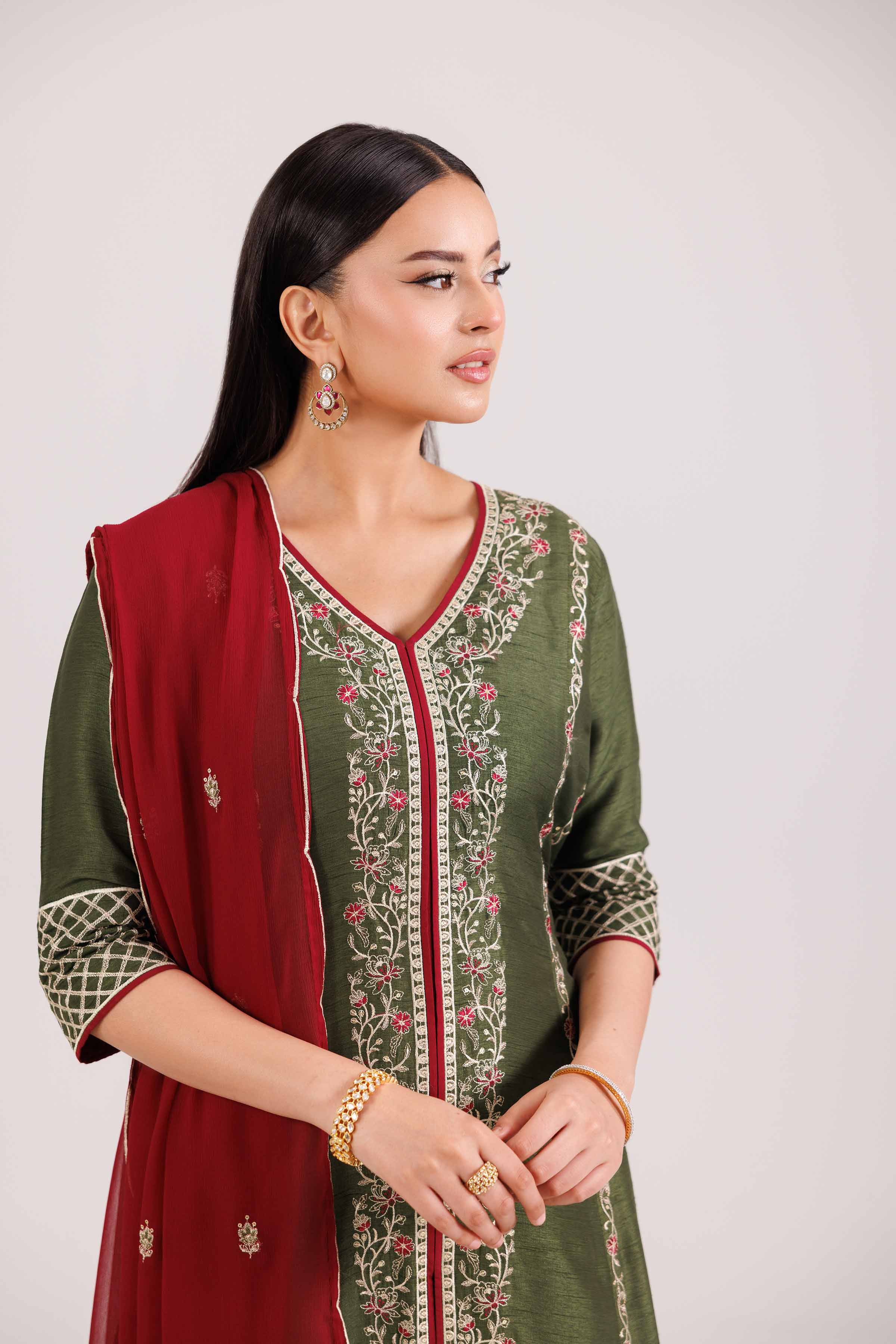 NishatUK - Green Embroidered Silk 3-piece ready to wear luxury suit