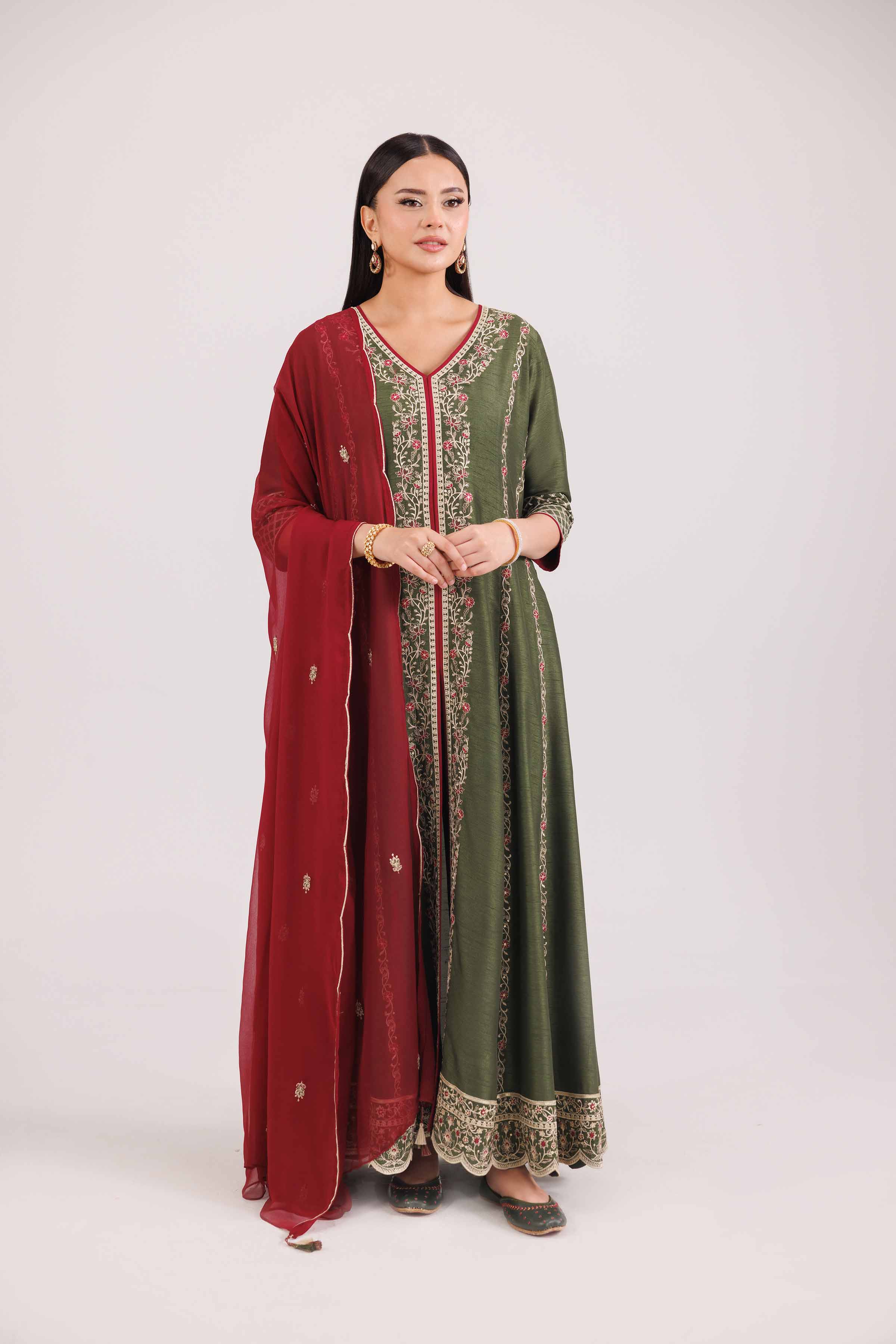NishatUK - Green Embroidered Silk 3-piece ready to wear luxury suit