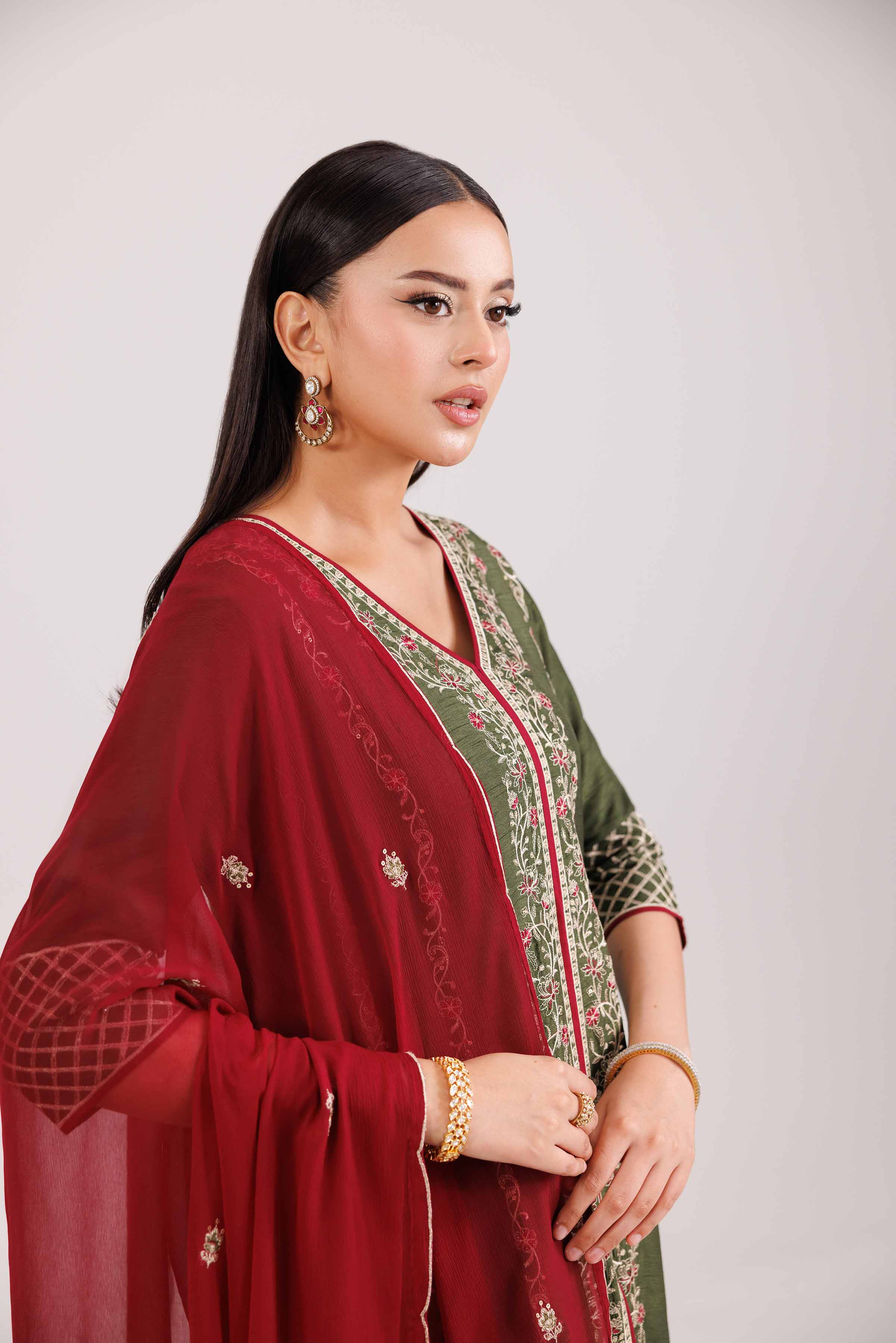 NishatUK - Green Embroidered Silk 3-piece ready to wear luxury suit