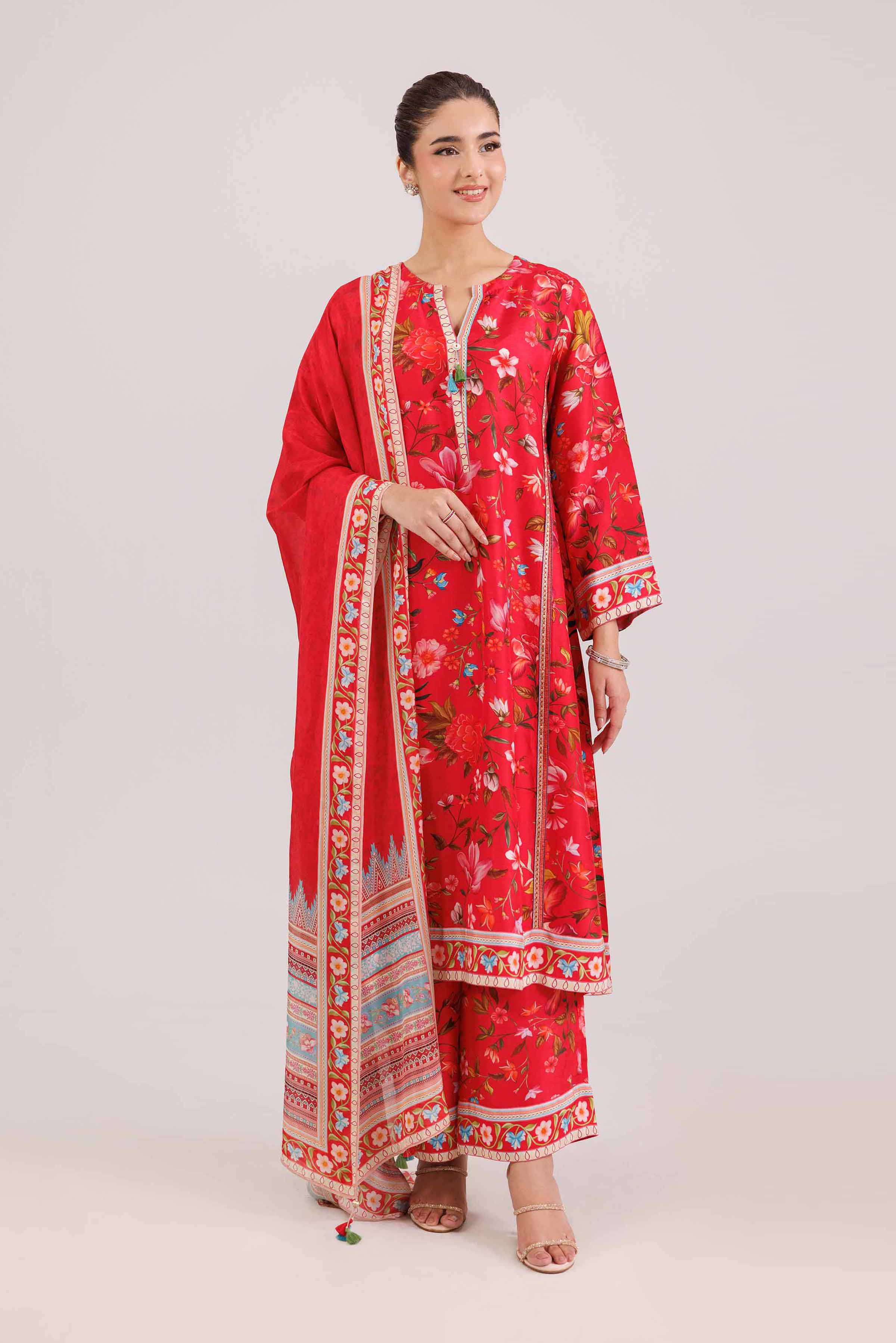 NishatUK - Pink Printed Silk 3-piece ready to wear-luxury Suit