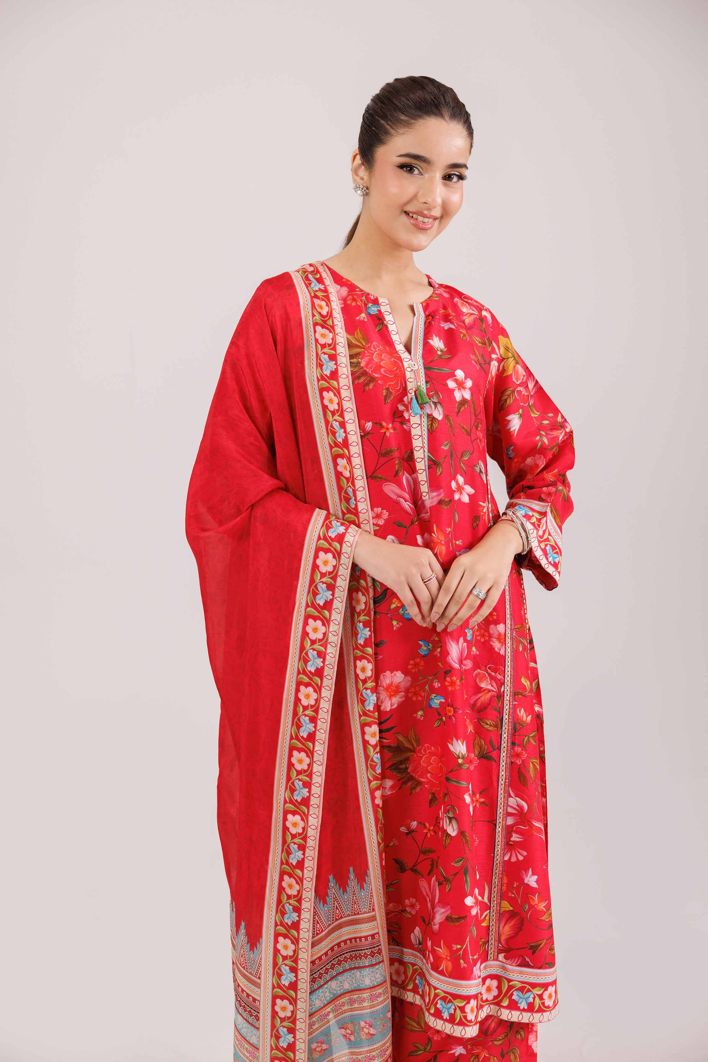 NishatUK - Pink Printed Silk 3-piece ready to wear-luxury Suit