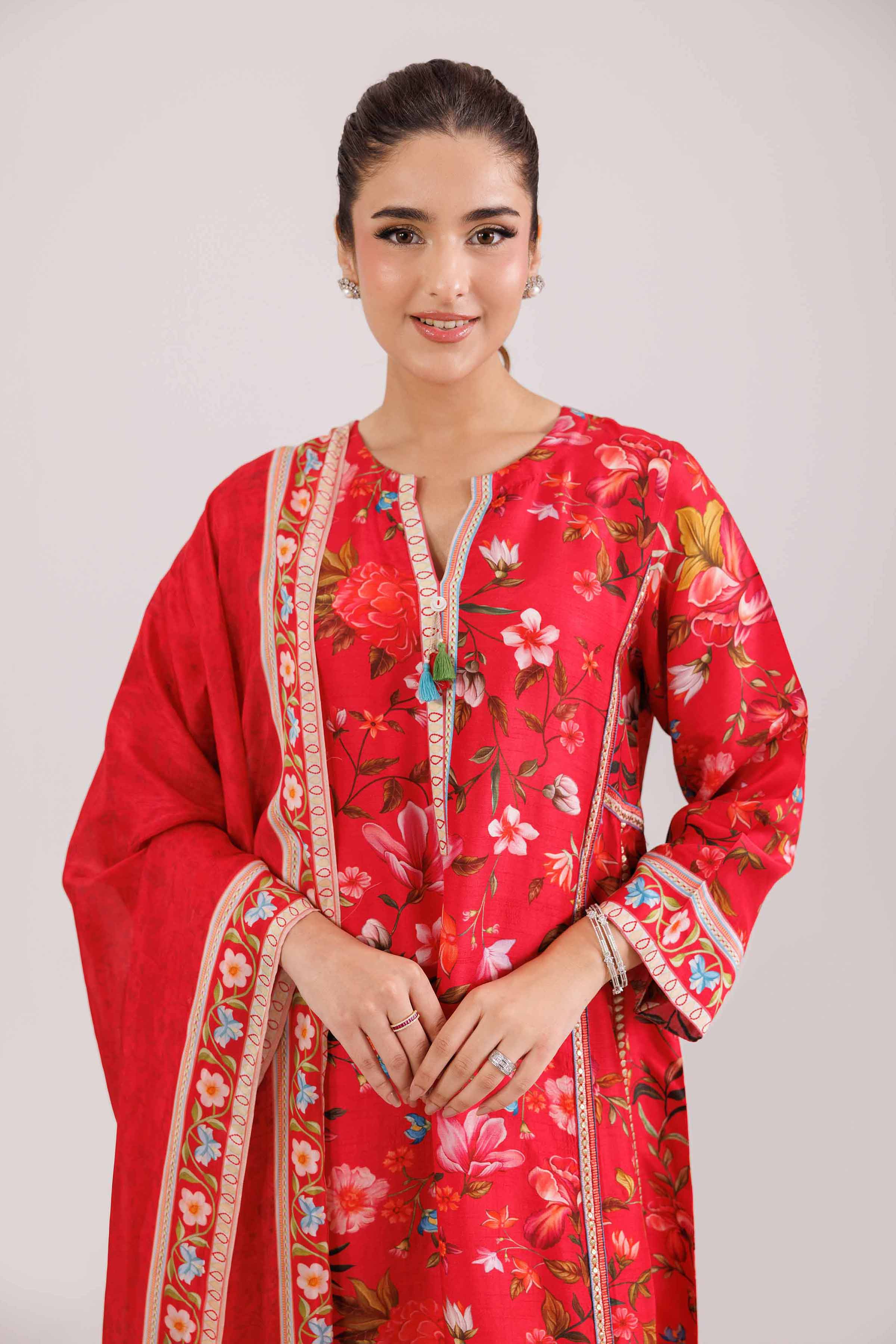 NishatUK - Pink Printed Silk 3-piece ready to wear-luxury Suit