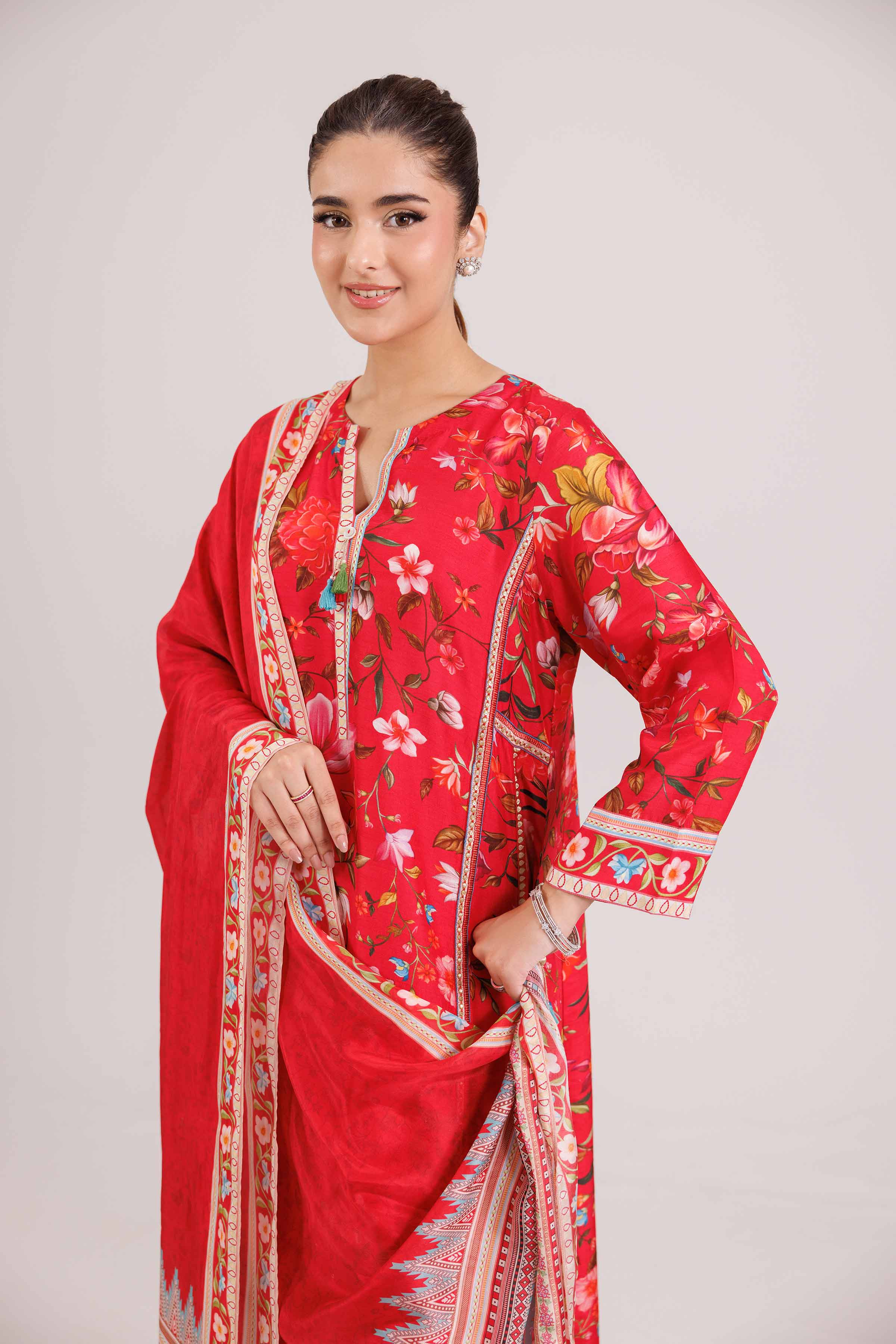 NishatUK - Pink Printed Silk 3-piece ready to wear-luxury Suit