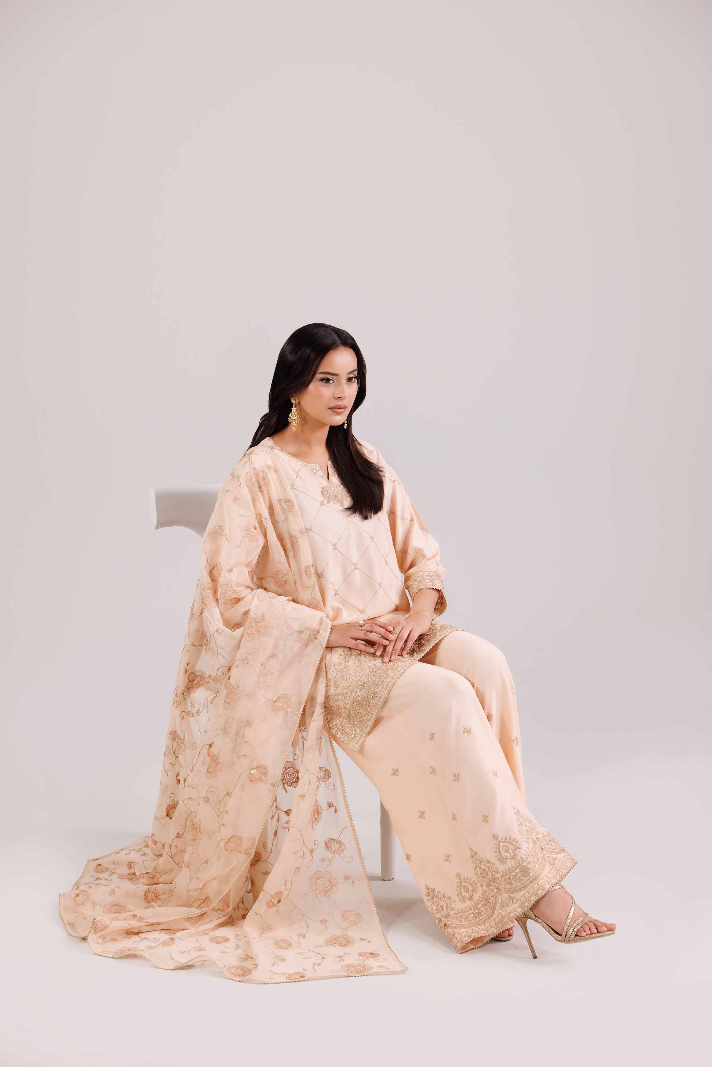 NishatUK - Orange Embroidered Silk 3-piece ready to wear luxury suit