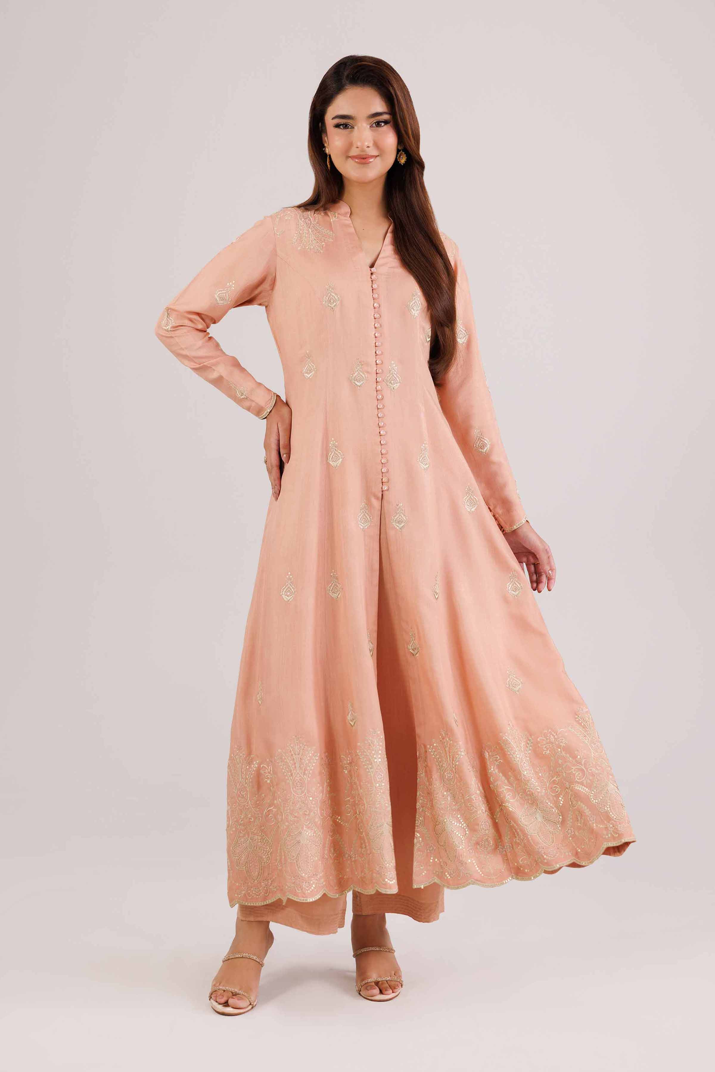 NishatUK - Orange Embroidered Viscose 2-piece ready to wear-luxury Dress