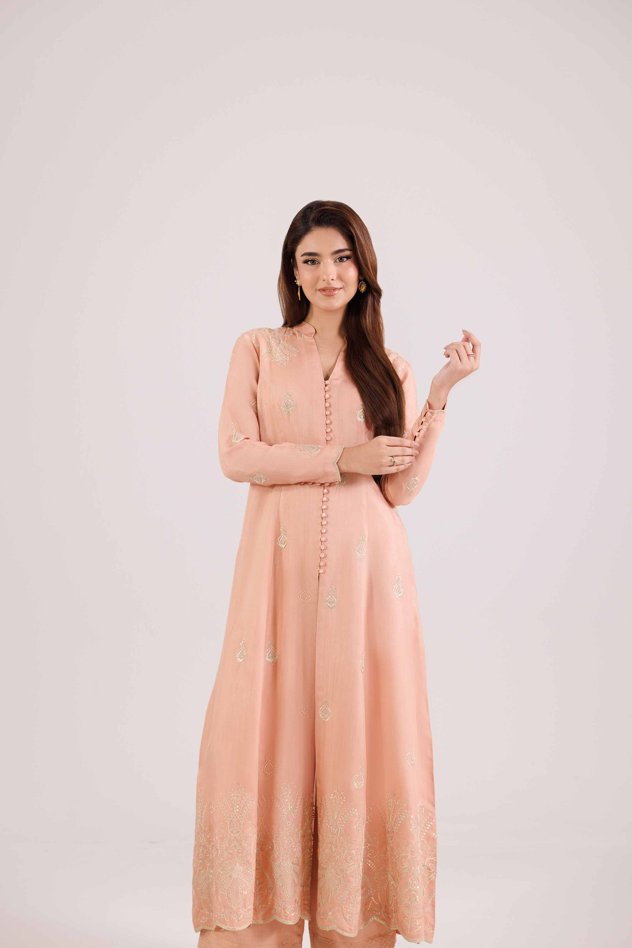 NishatUK - Orange Embroidered Viscose 2-piece ready to wear-luxury Dress