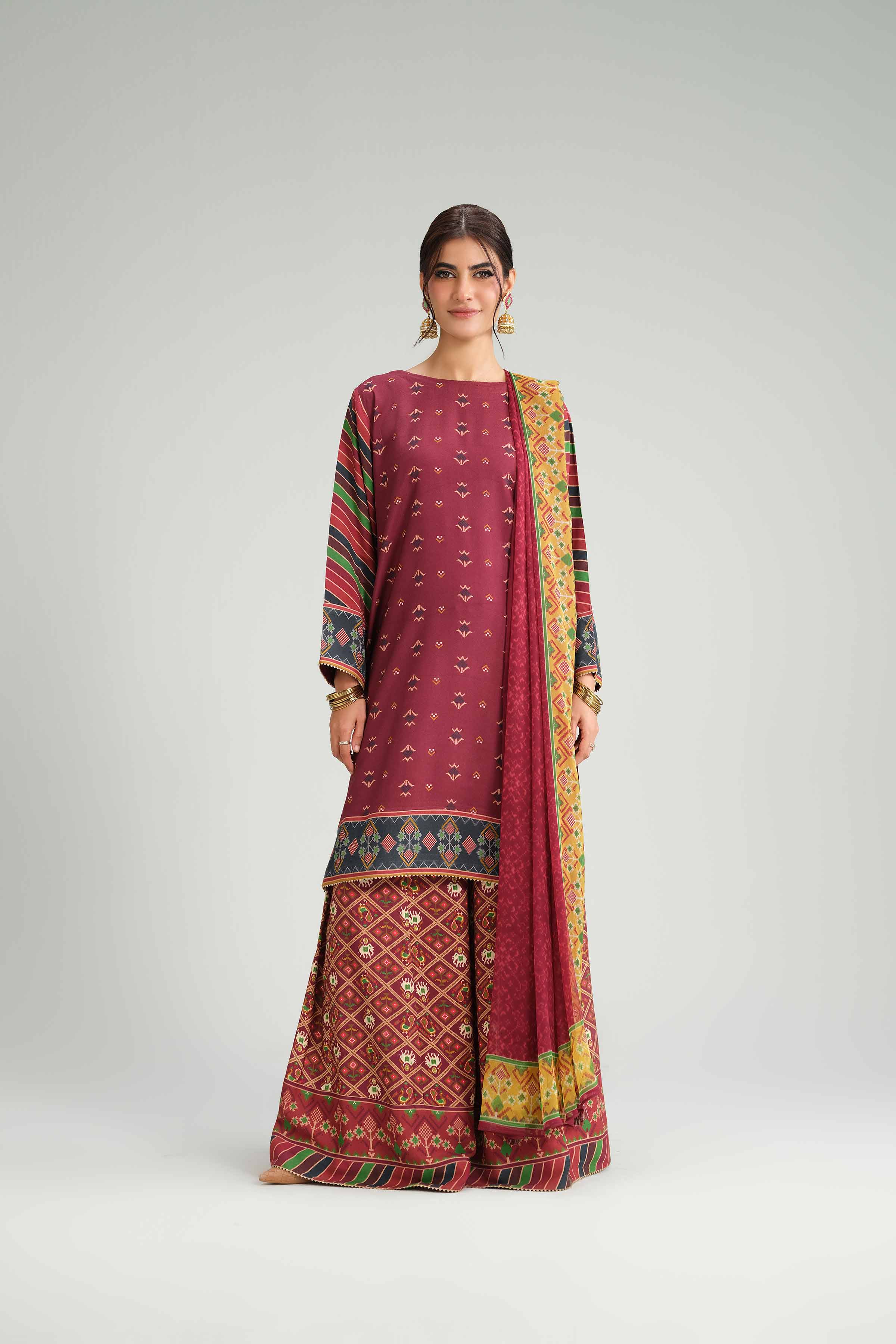 NishatUK - Red Printed Silk 3-piece ready to wear Luxury Suit