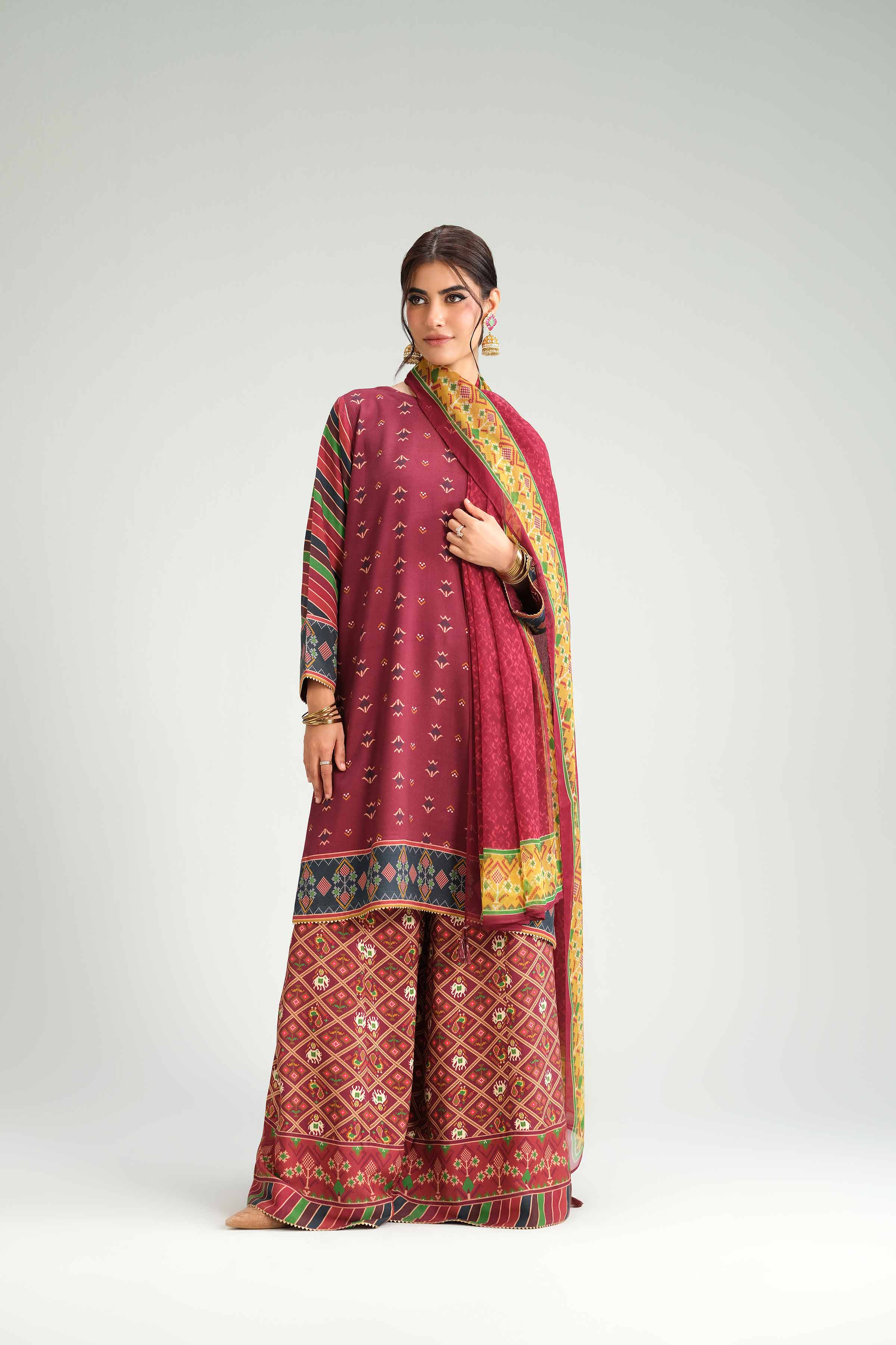 NishatUK - Red Printed Silk 3-piece ready to wear Luxury Suit