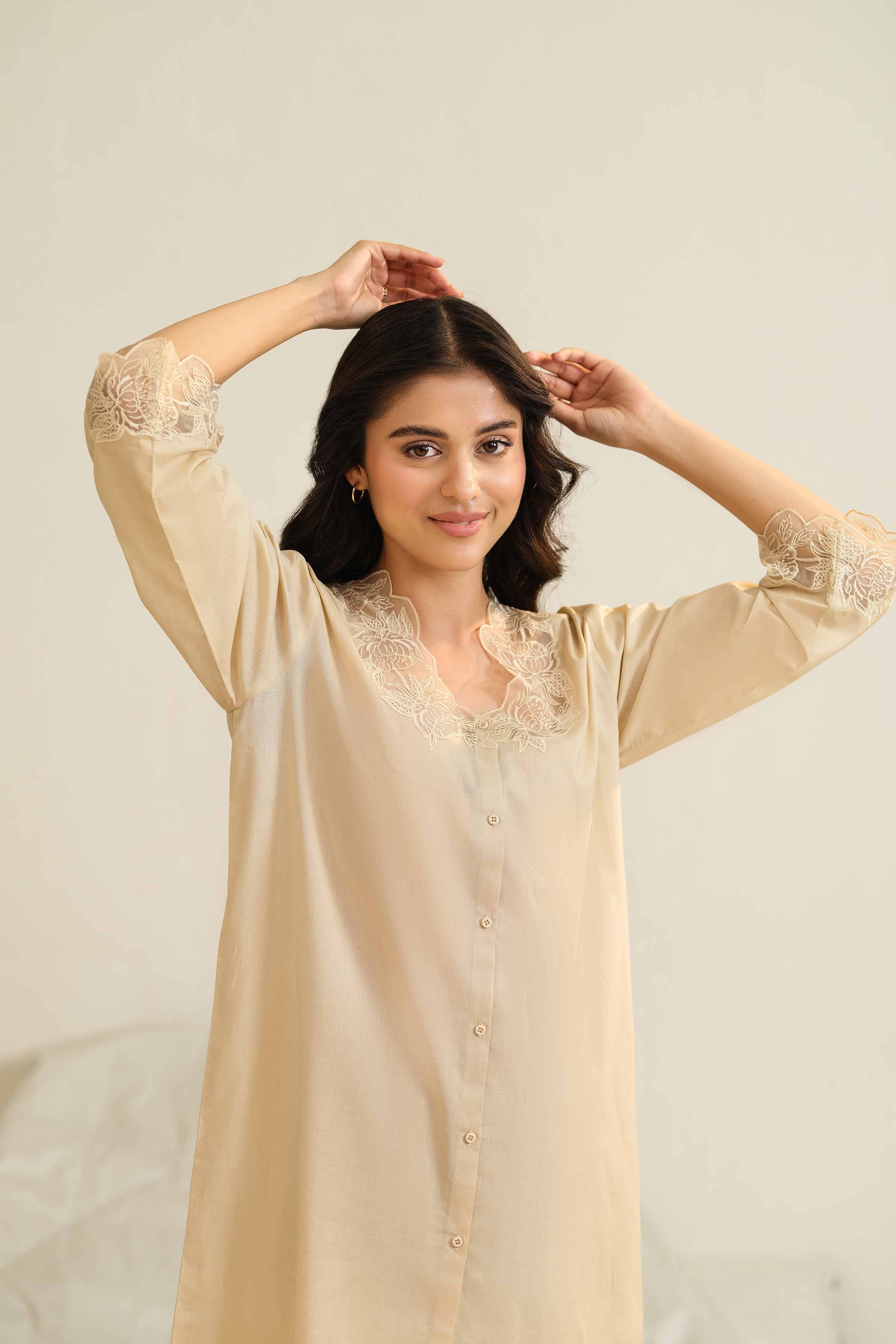 NishatUK - Beige Embroidered Cambric 2-piece ready to wear Luxury Dress