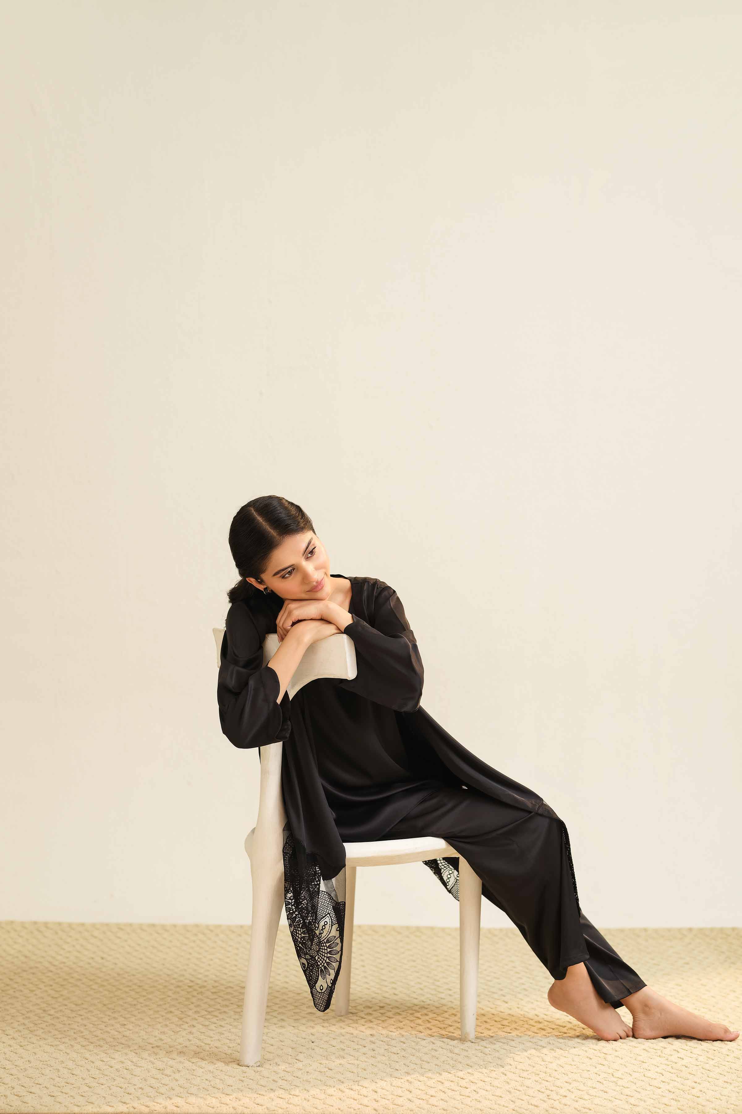 NishatUK - Black Embroidered Silk 3-piece ready to wear Suit