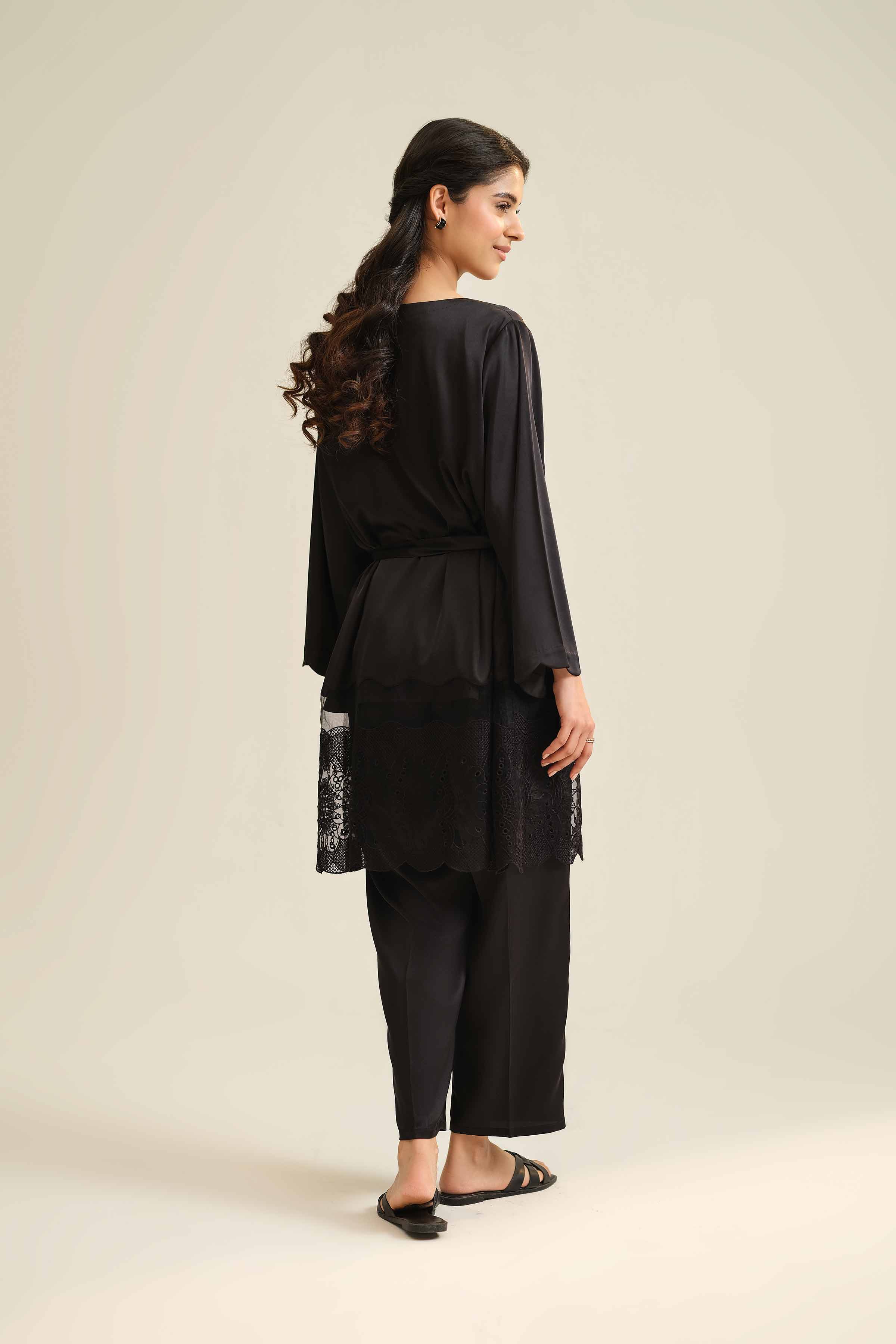 NishatUK - Black Embroidered Silk 3-piece ready to wear Suit
