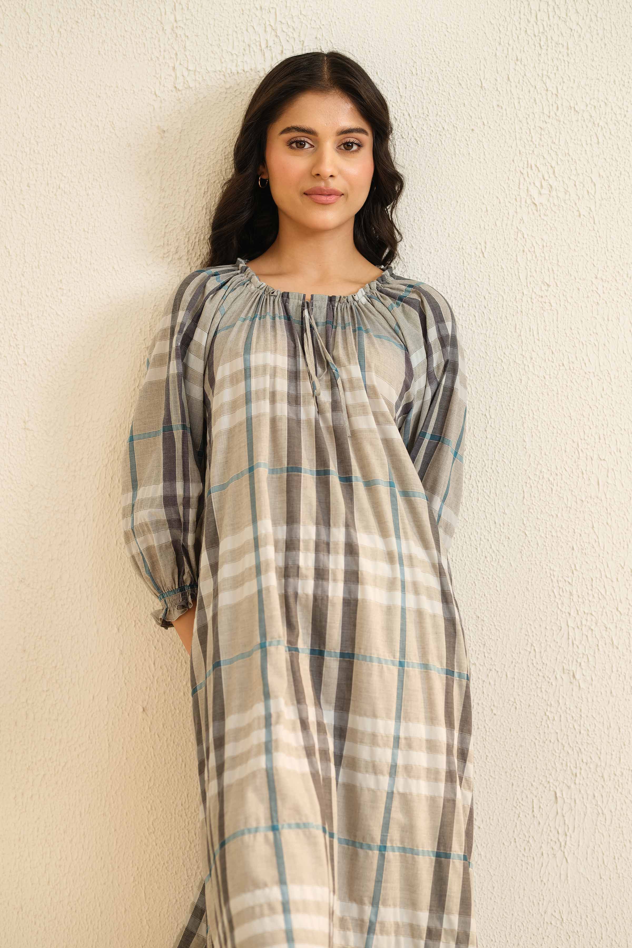 NishatUK - Grey Embroidered Yarn Dyed 1-piece ready to wear Long Dress