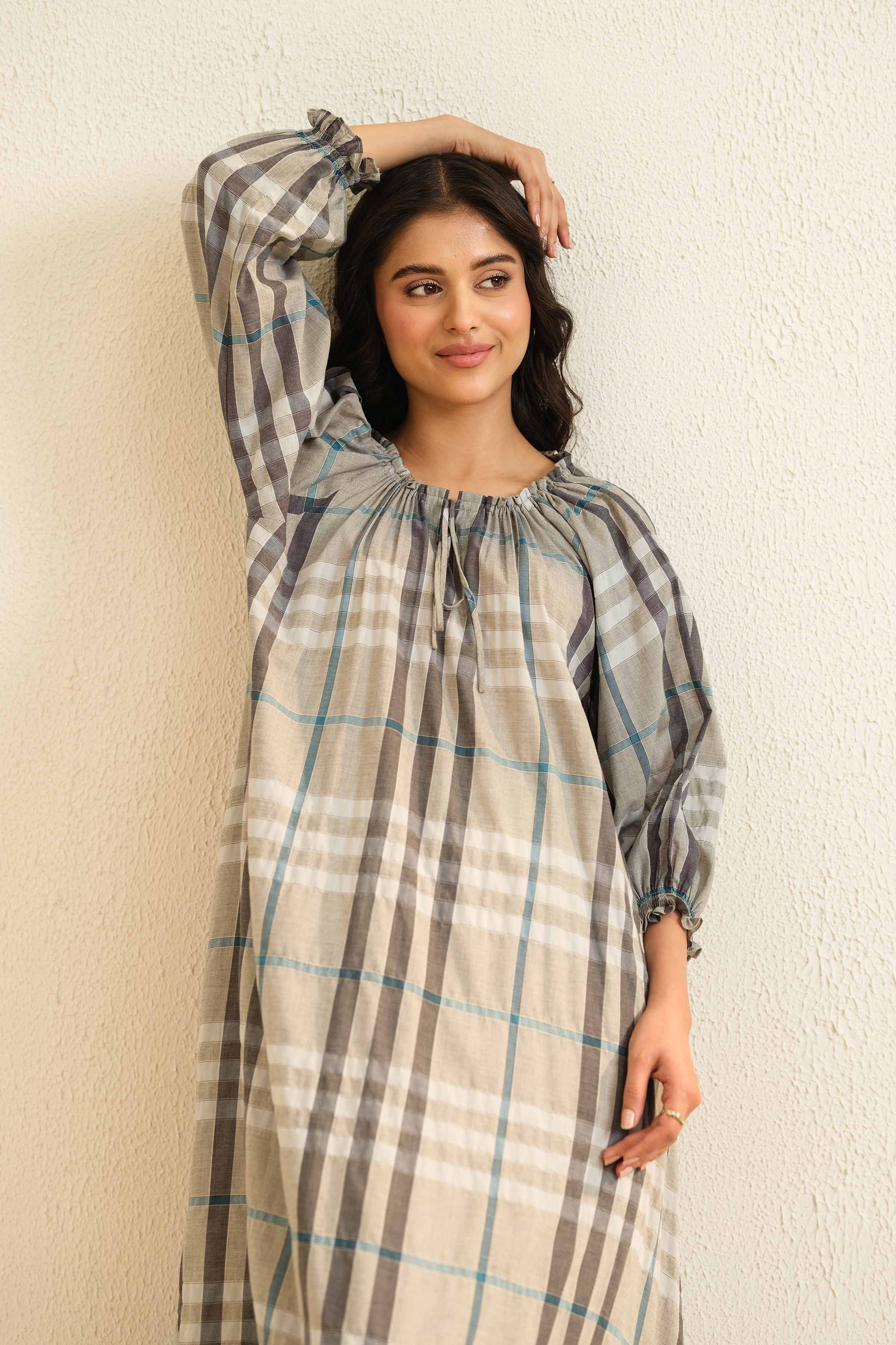 NishatUK - Grey Embroidered Yarn Dyed 1-piece ready to wear Long Dress