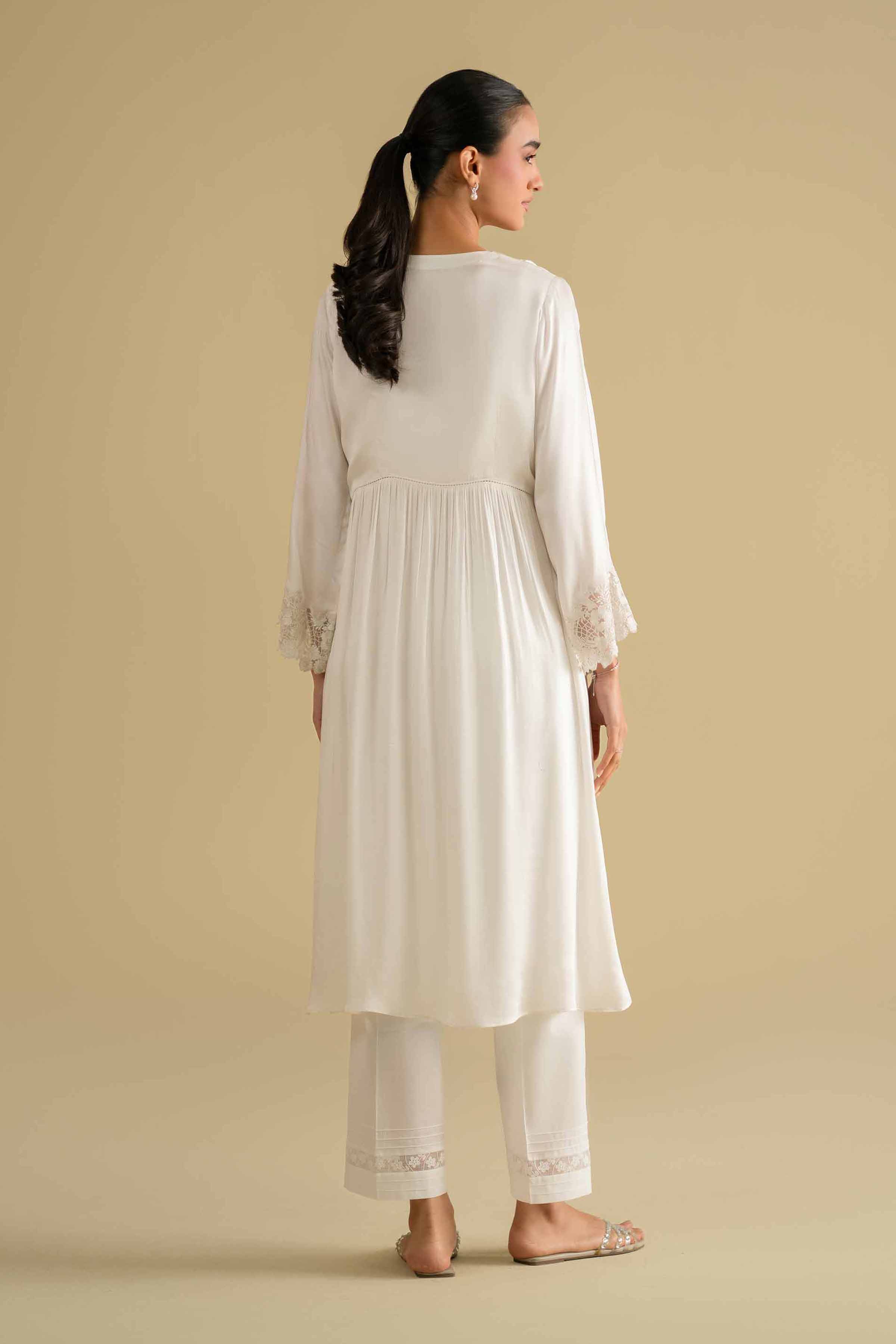 NishatUK - White Embroidered Silk 1-piece ready to wear loungewear