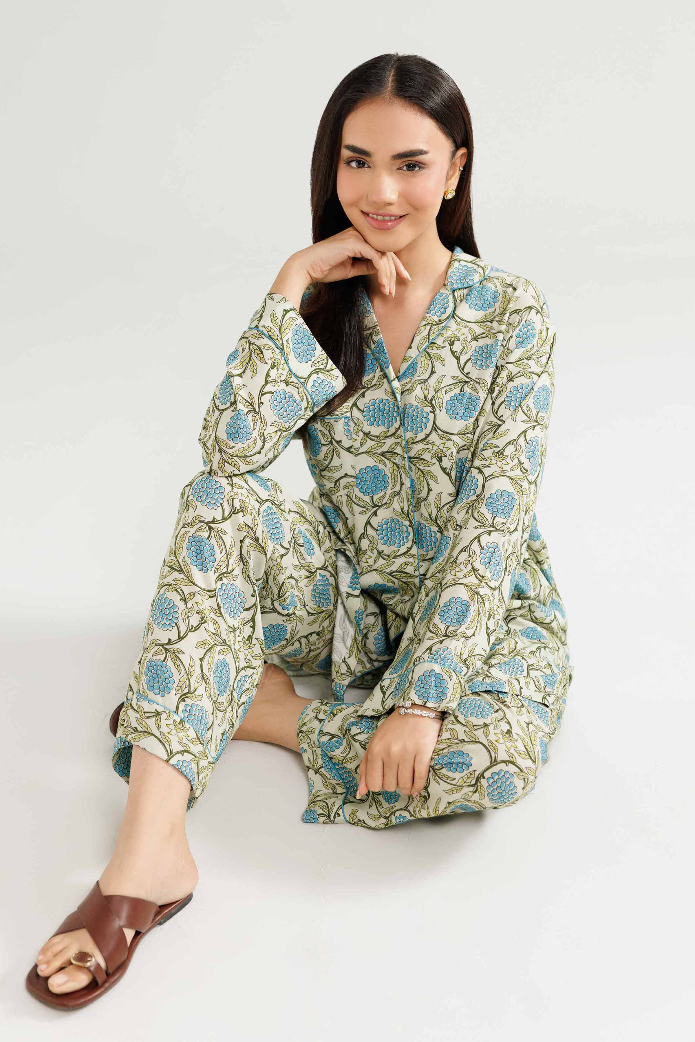 NishatUK - Green Printed Linen 2-piece ready to wear Luxury Dress
