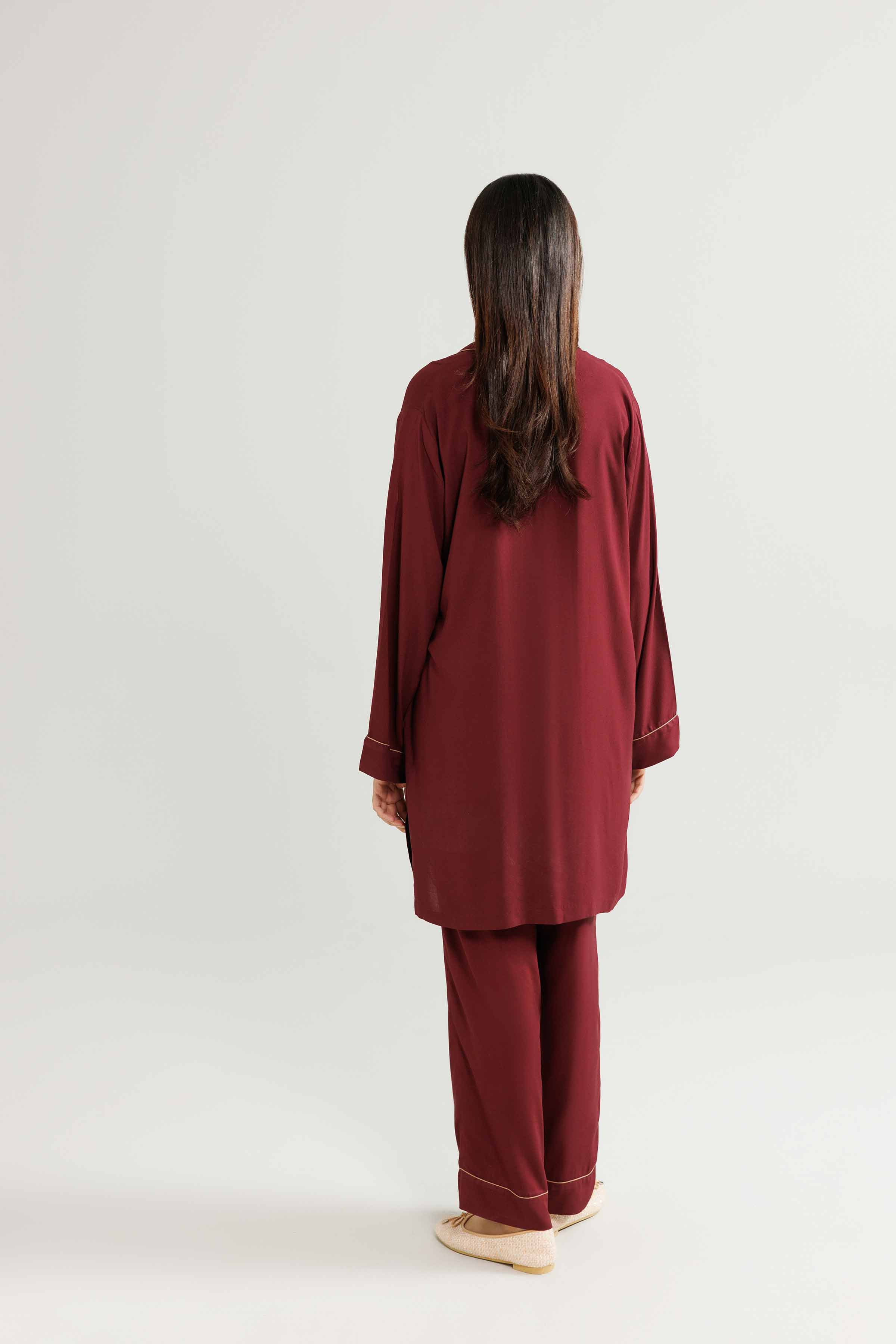 NishatUK - Plum Solids Linen 2-piece ready to wear Luxury Dress