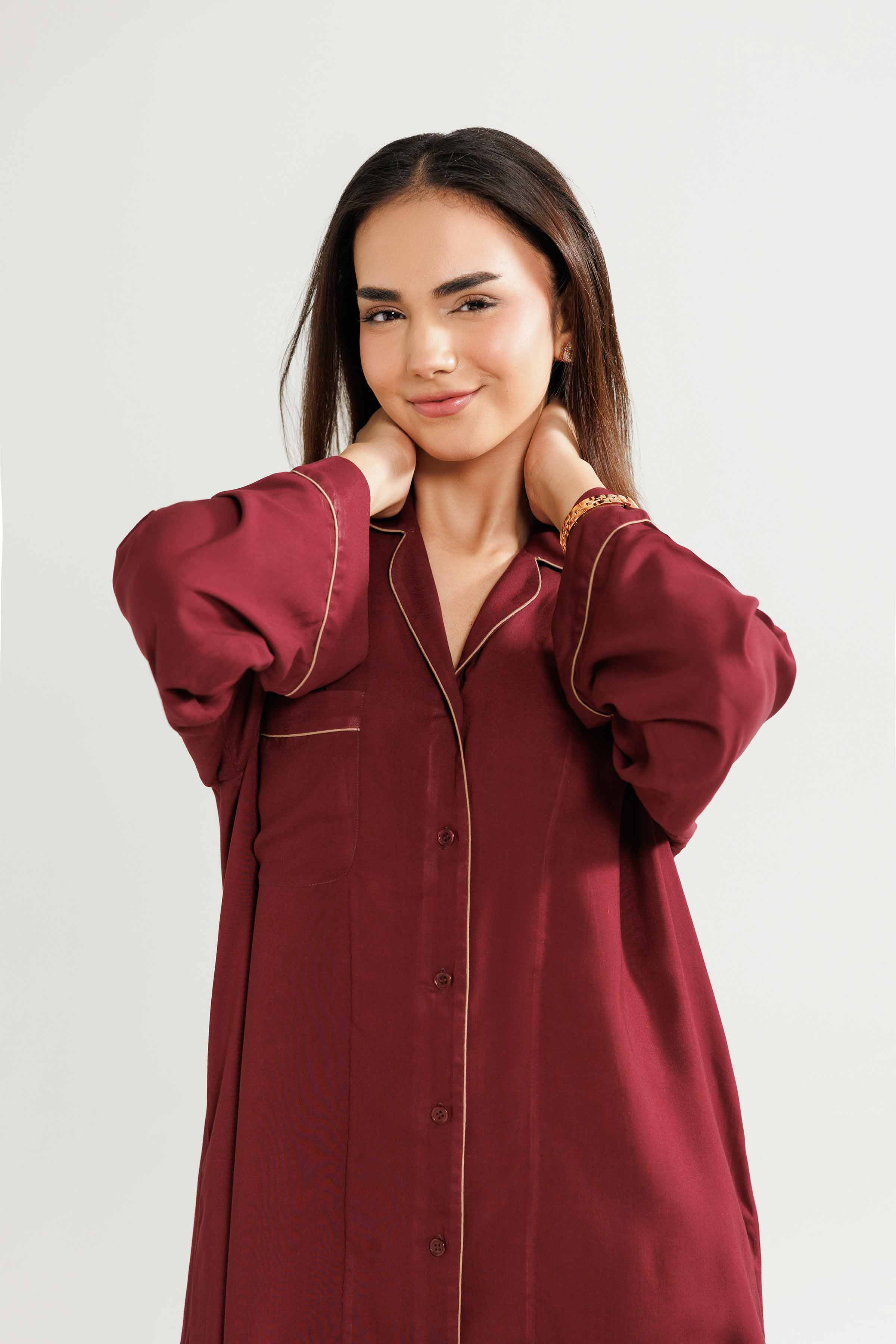 NishatUK - Plum Solids Linen 2-piece ready to wear Luxury Dress