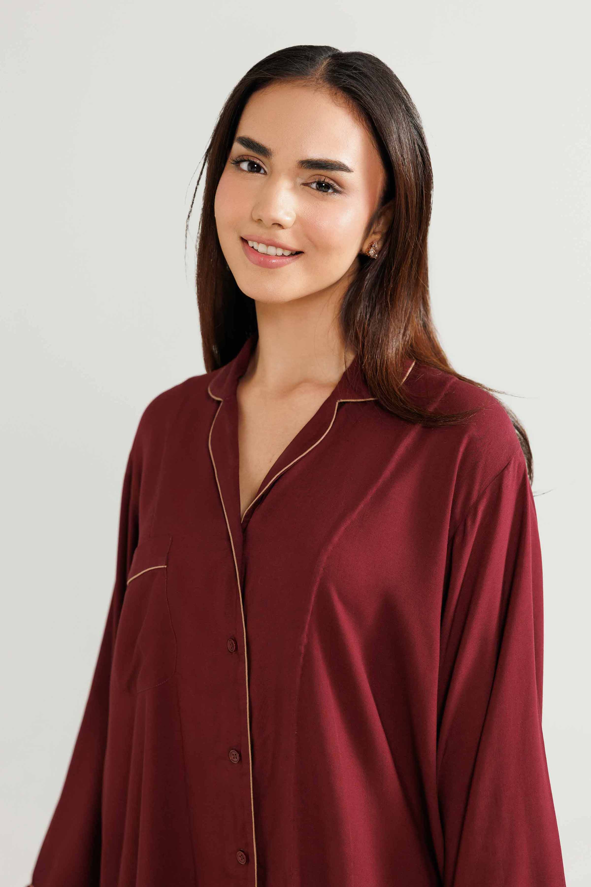 NishatUK - Plum Solids Linen 2-piece ready to wear Luxury Dress