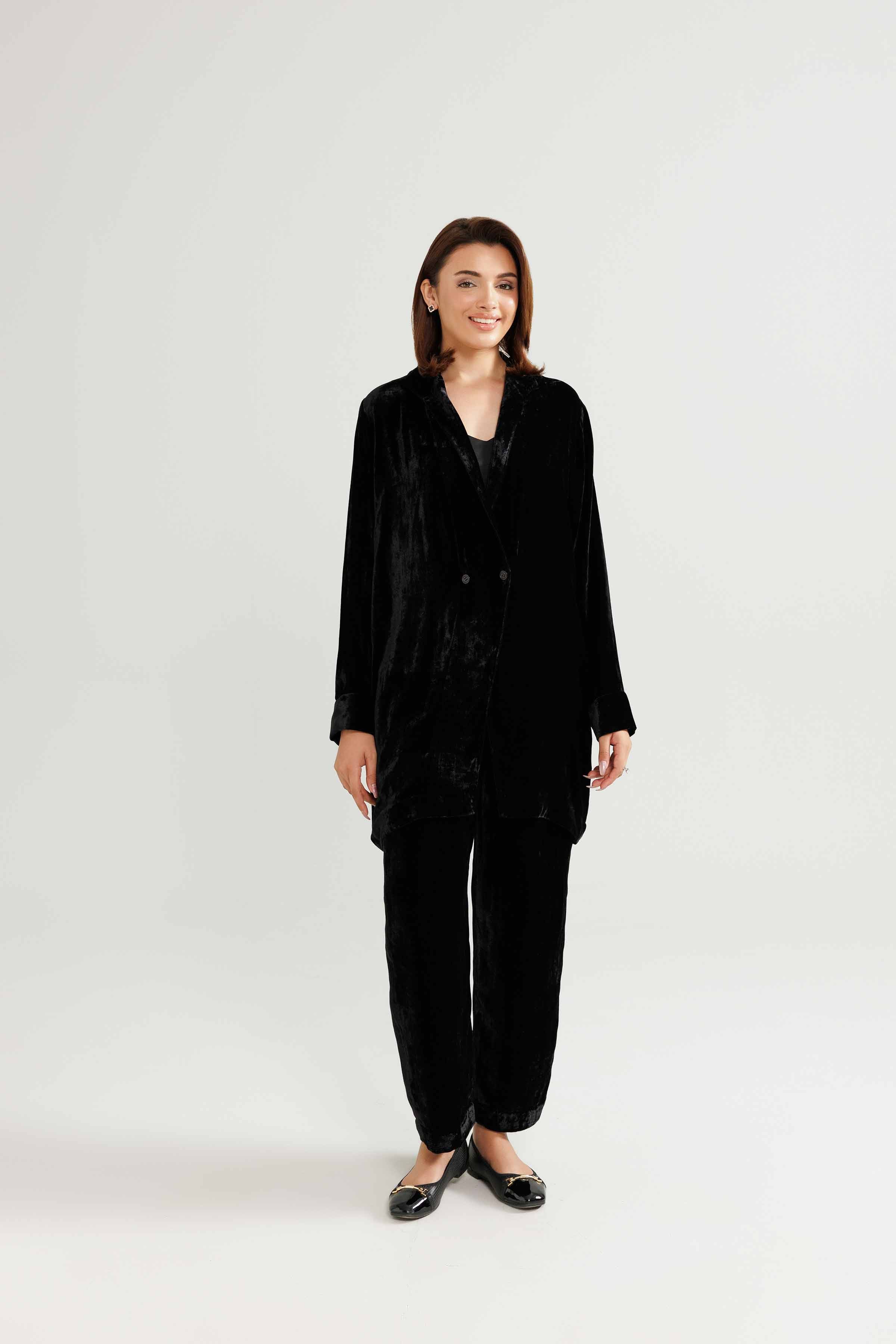 NishatUK - Black Solids Velvet 3-piece ready to wear Suit