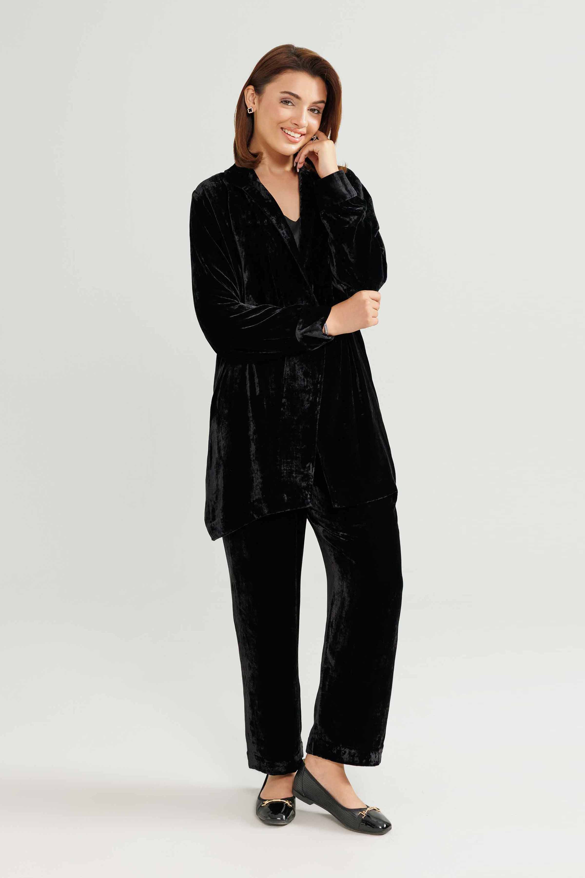 NishatUK - Black Solids Velvet 3-piece ready to wear Suit