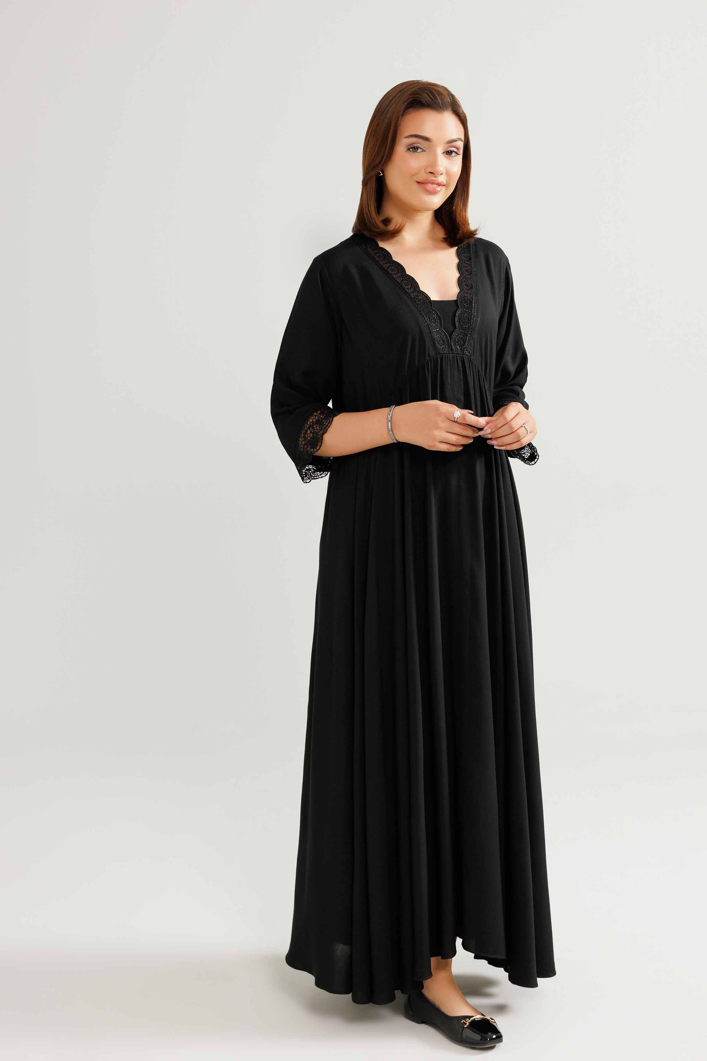 NishatUK - Black Embroidered Linen 1-piece ready to wear-luxury Loungewear