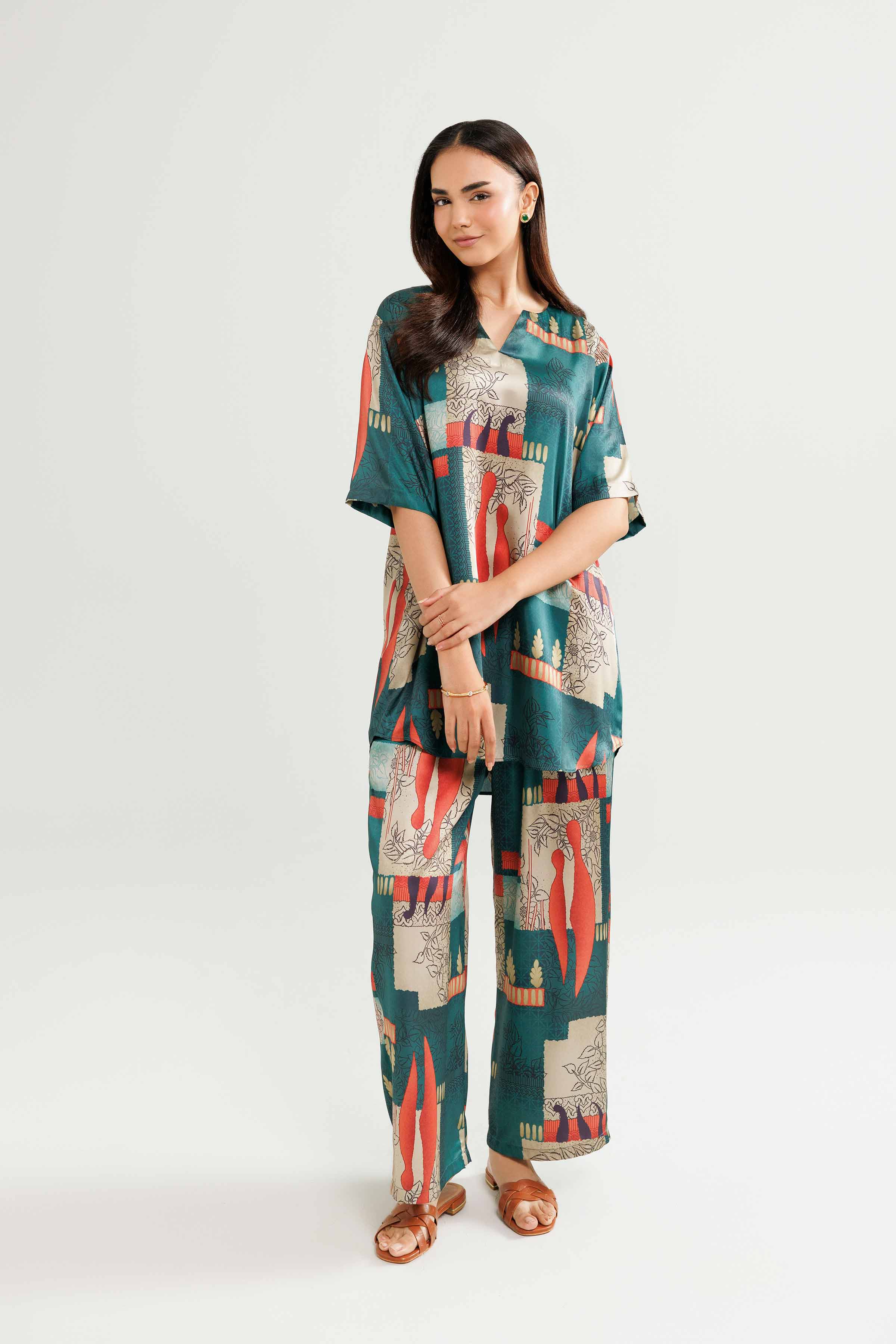 NishatUK - Green Solids Silk 2-piece ready to wear Luxury Dress