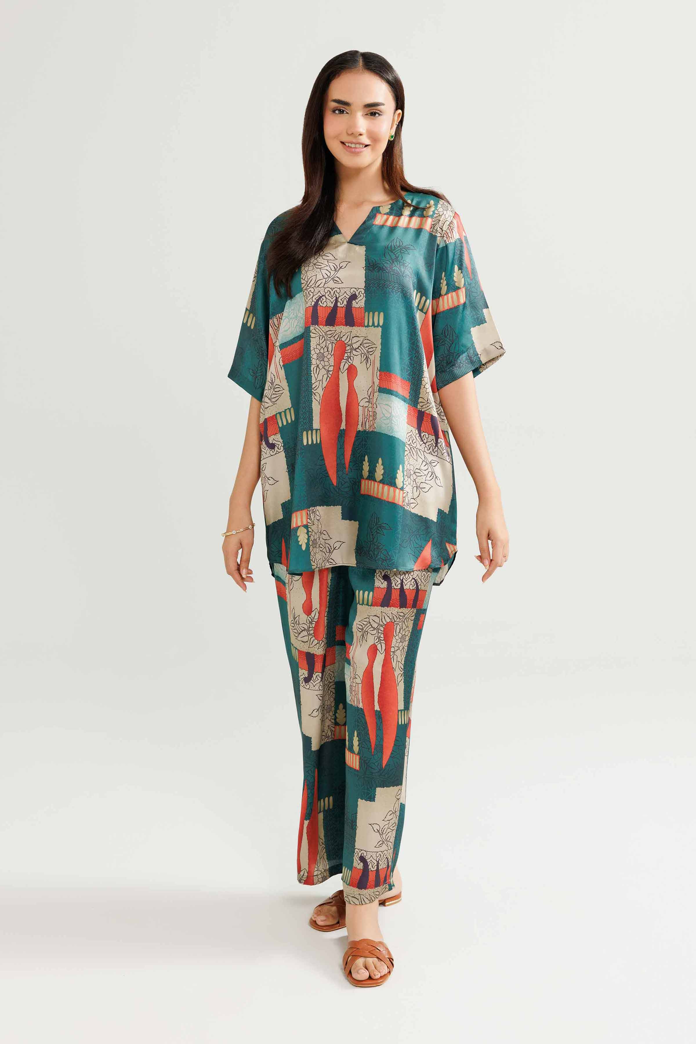 NishatUK - Green Solids Silk 2-piece ready to wear Luxury Dress