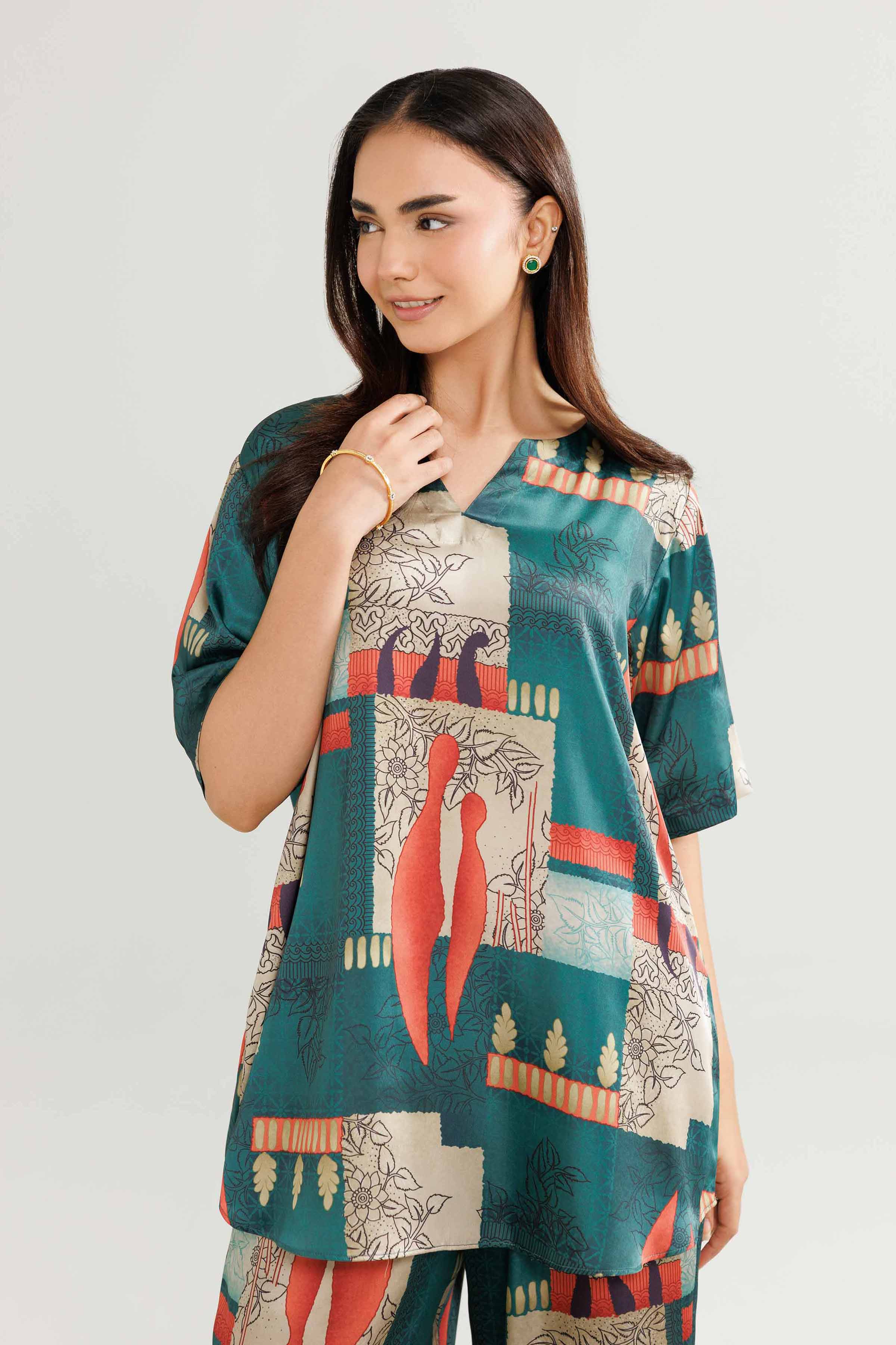 NishatUK - Green Solids Silk 2-piece ready to wear Luxury Dress