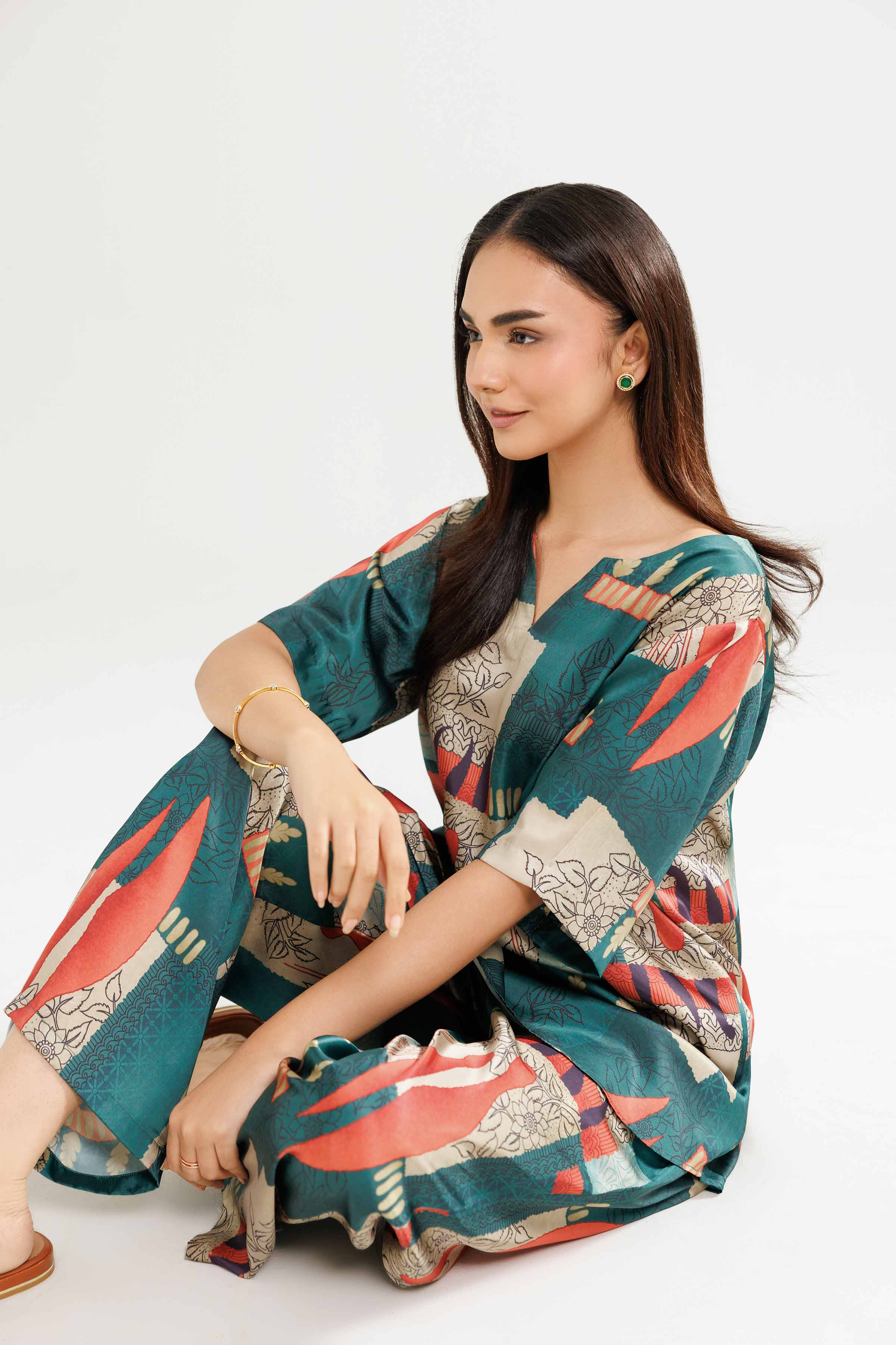 NishatUK - Green Solids Silk 2-piece ready to wear Luxury Dress